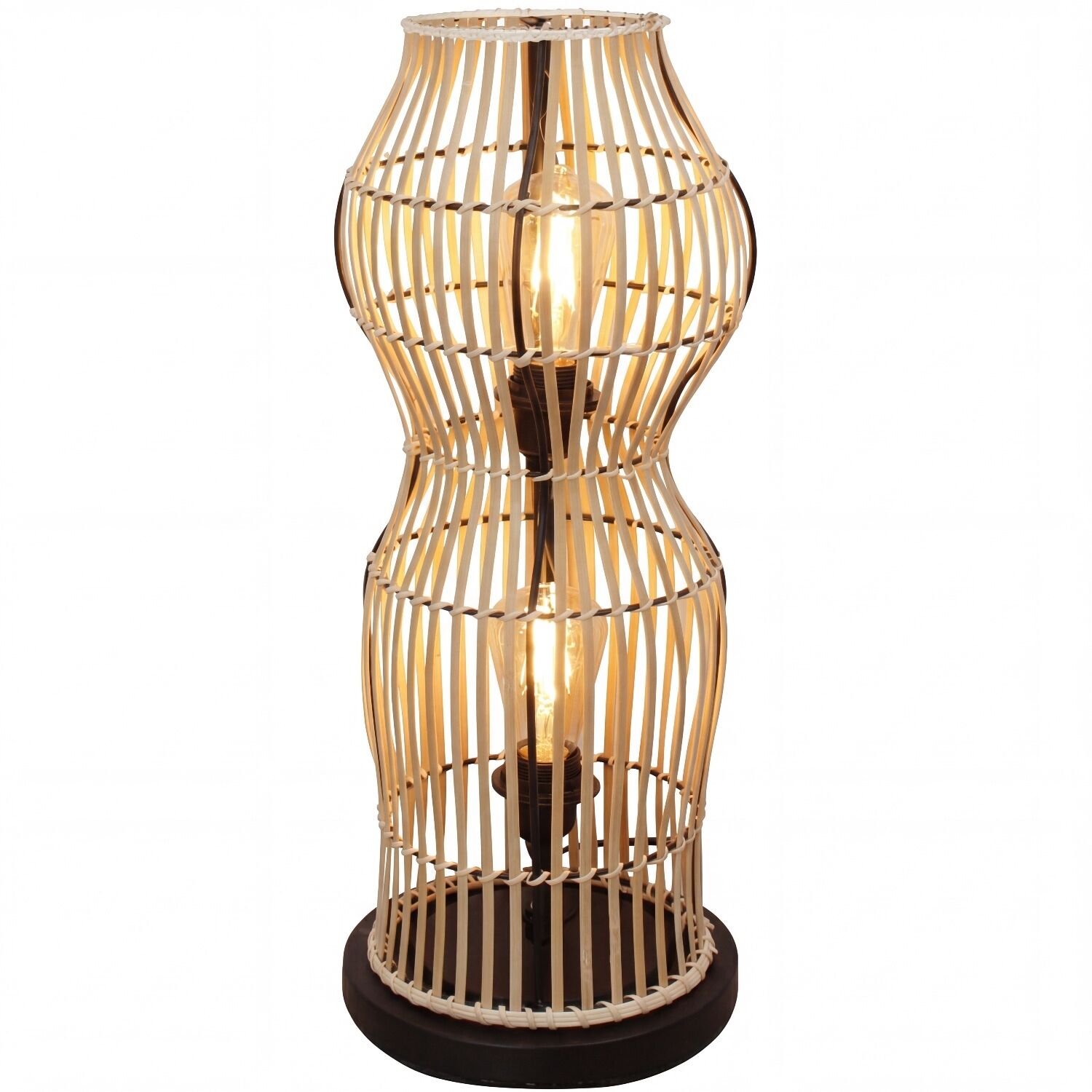 Wickellampe, Schmucklampe, Rattanlampe, Tischlampe, Holzbasis