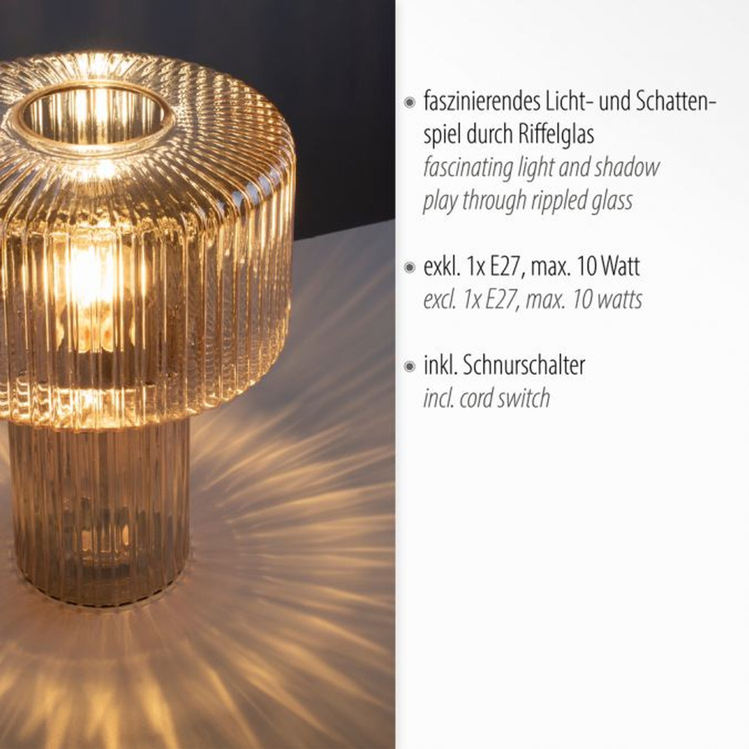 Tischleuchte Glas in Bernstein E27 35 cm Pilz Retro Lampe, Beleuchtung, Leuchter