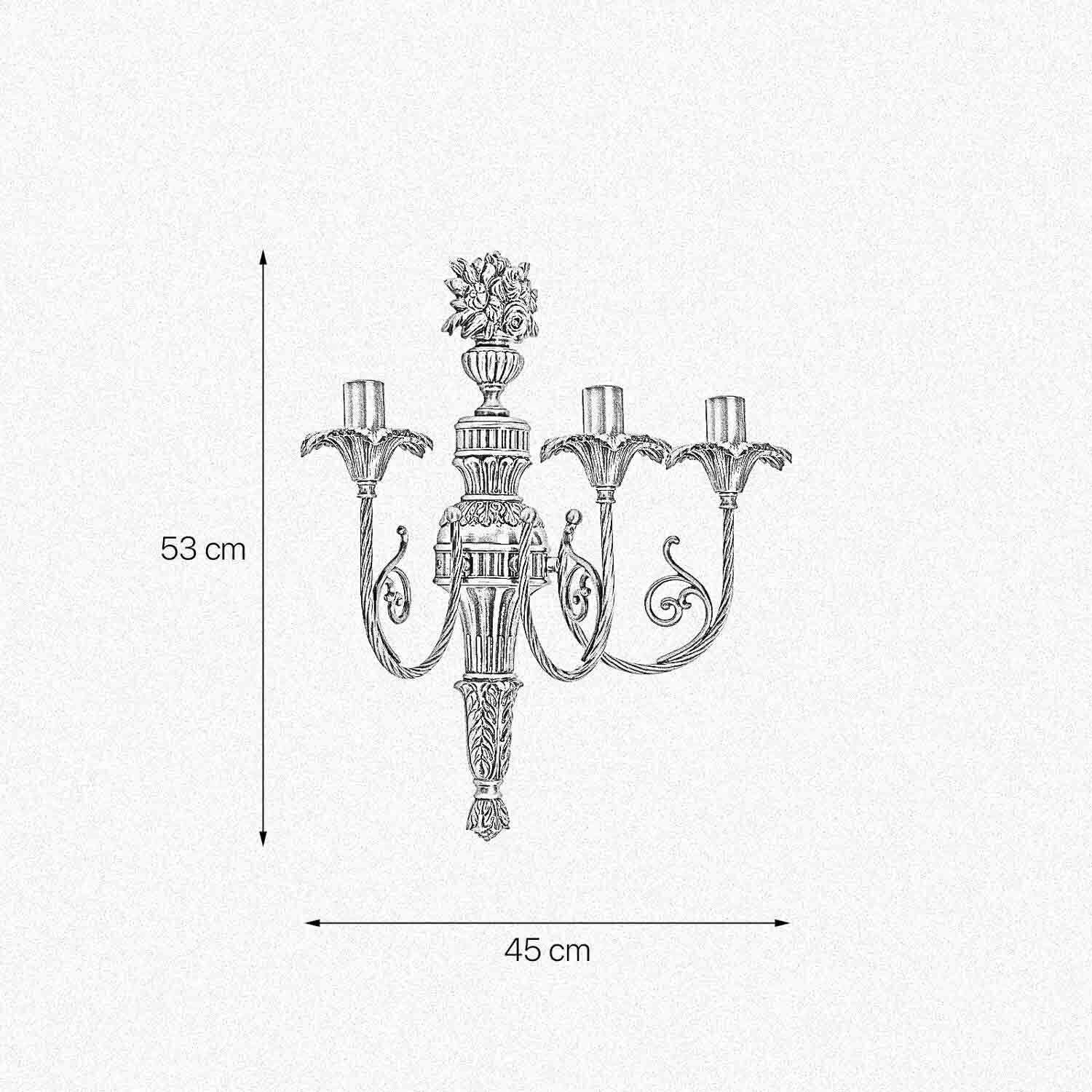 Applique murale laiton 3 flammes E14 en bronze clair Floral
