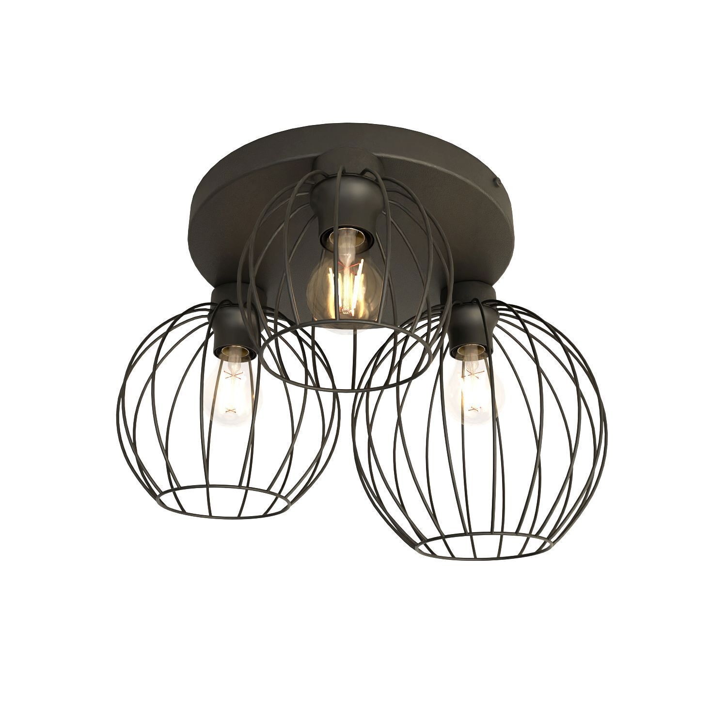 Lampe de plafond Retro noir fil E27 3-flamme L:41 cm