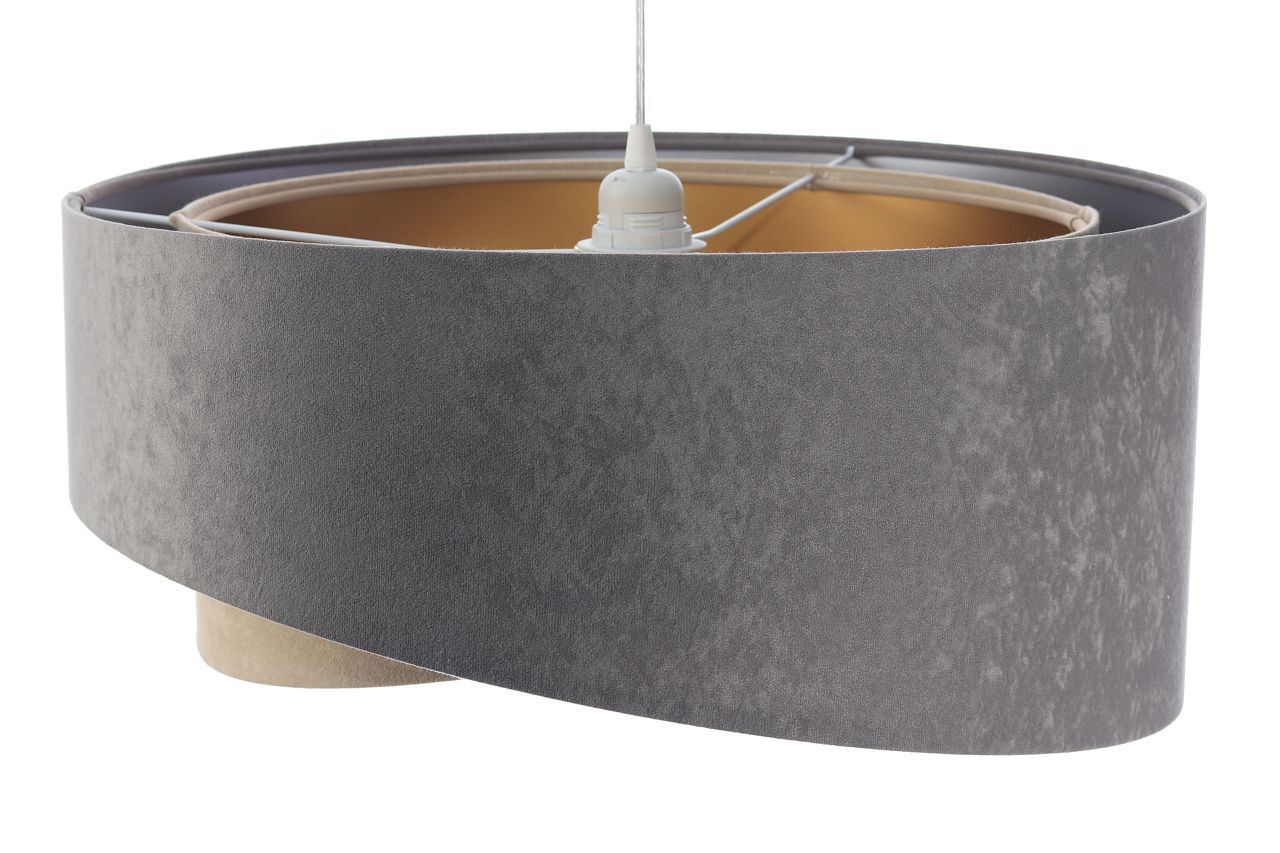 Pendelleuchte rund Ø 50 cm Grau Silber Beige Gold E27 Stoff Lampe