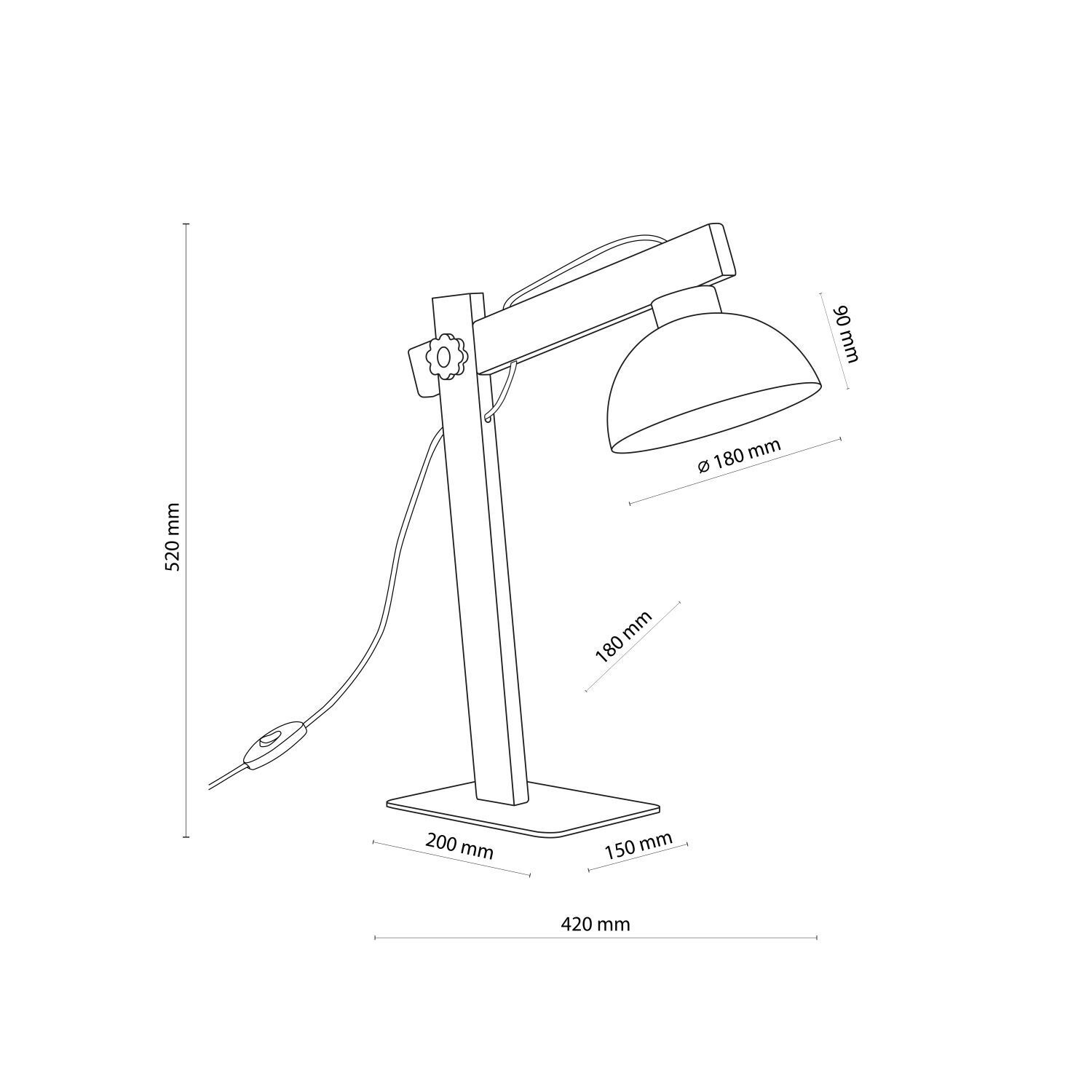 Tischleuchte Holz Metall Beige E27 52 cm flexibel Lampe, Schreibtischlampe, Dimmbare Leuchte, Metall/Glas?, Klemmbefestigung?
