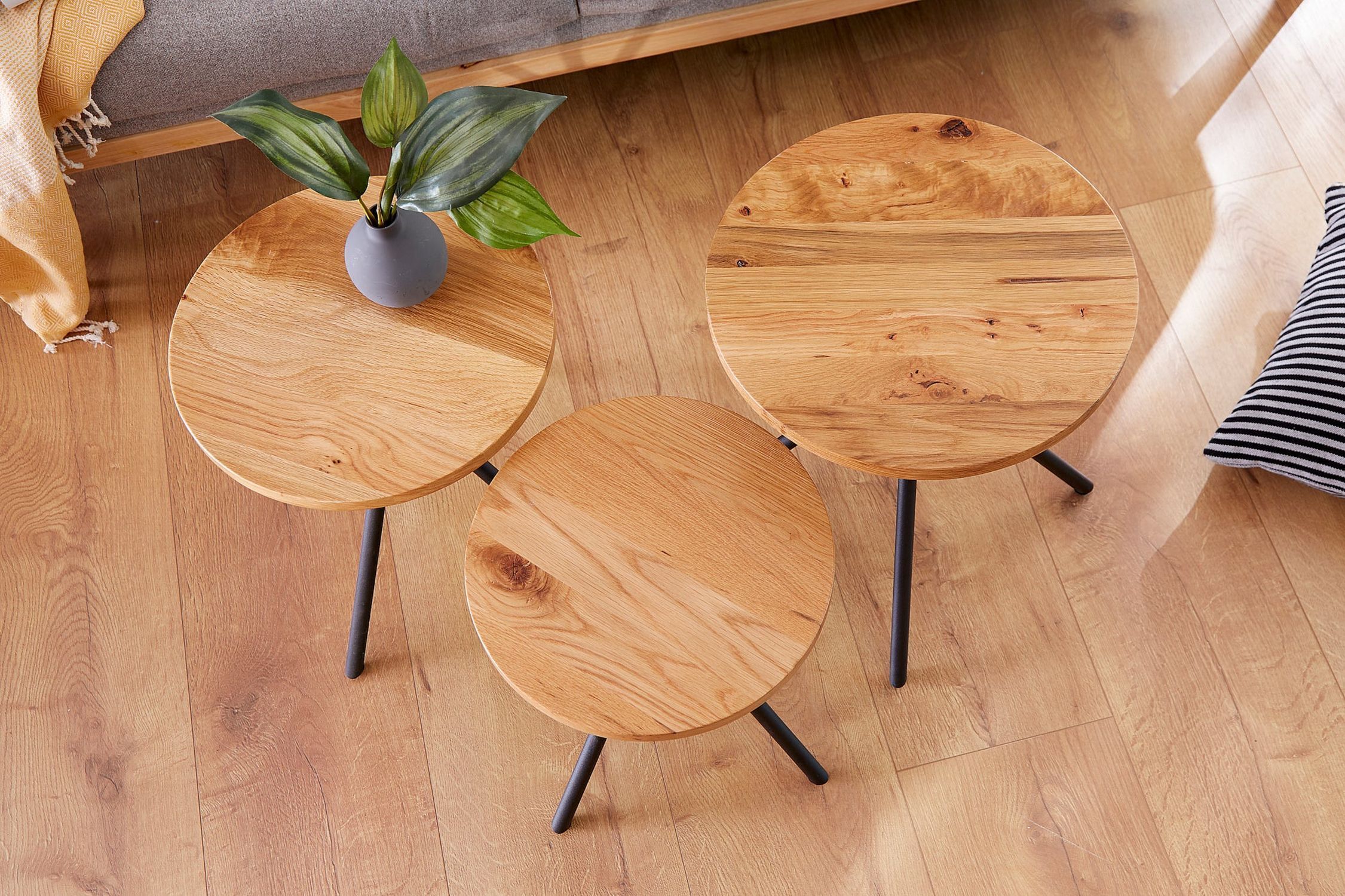 Set de 3 tables d'appoint Bois (chêne sauvage) Métal Tabelle, Hartholz, Holz, Tischplatte, Gebeiztes Holz
