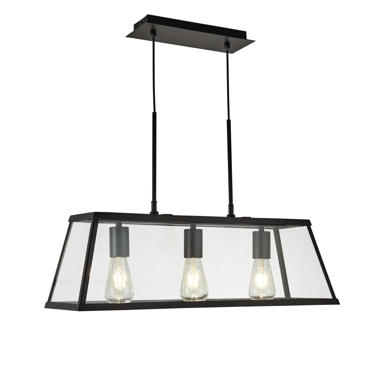 Suspension noir clair L : 65 cm 3x E27 verre métal