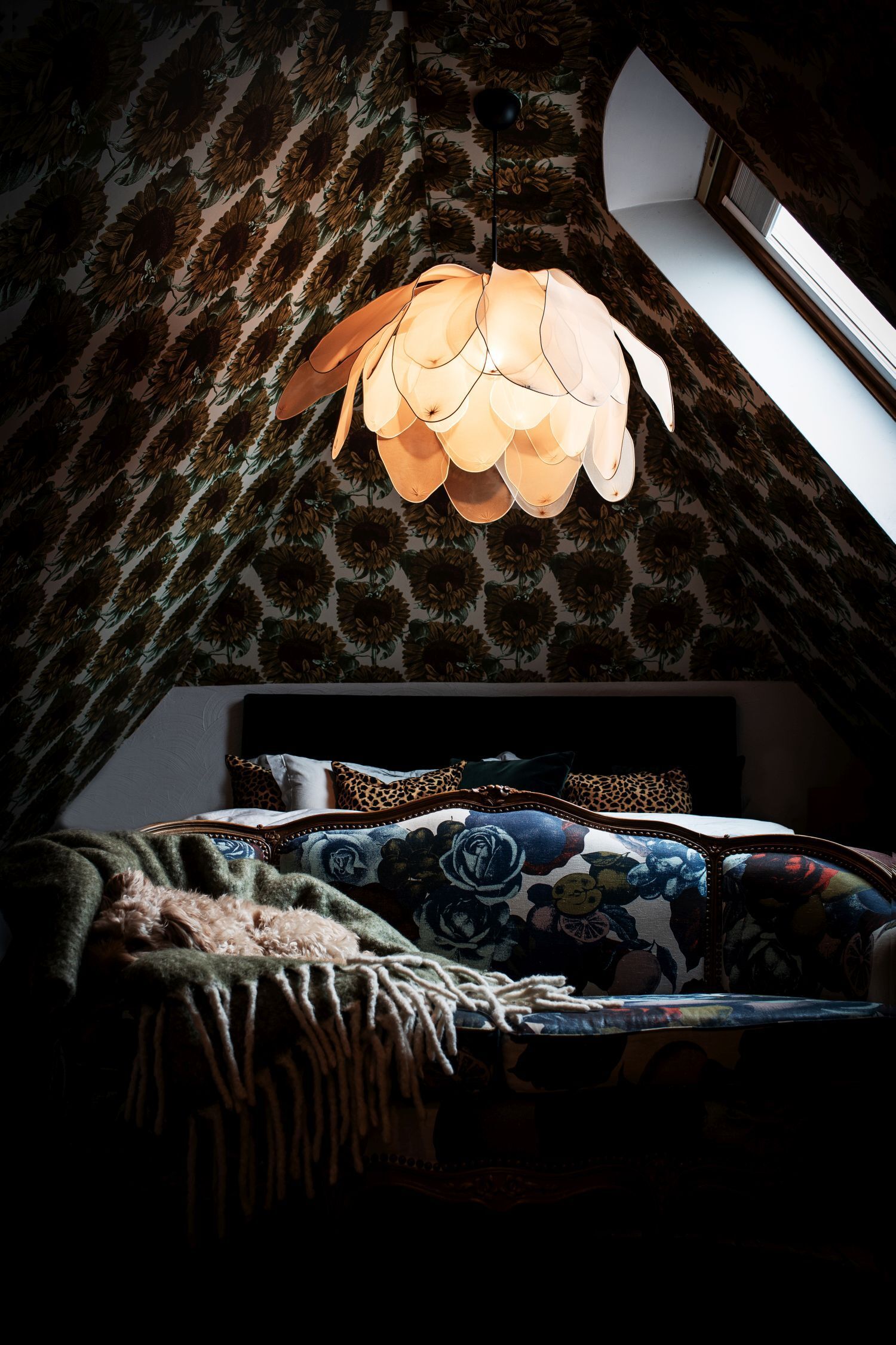 Hängelampe Stoff Metall E27 80 cm breit biegsam Natur Drinnen, Innenarchitektur, Couch, Dachboden, Wohnzimmer