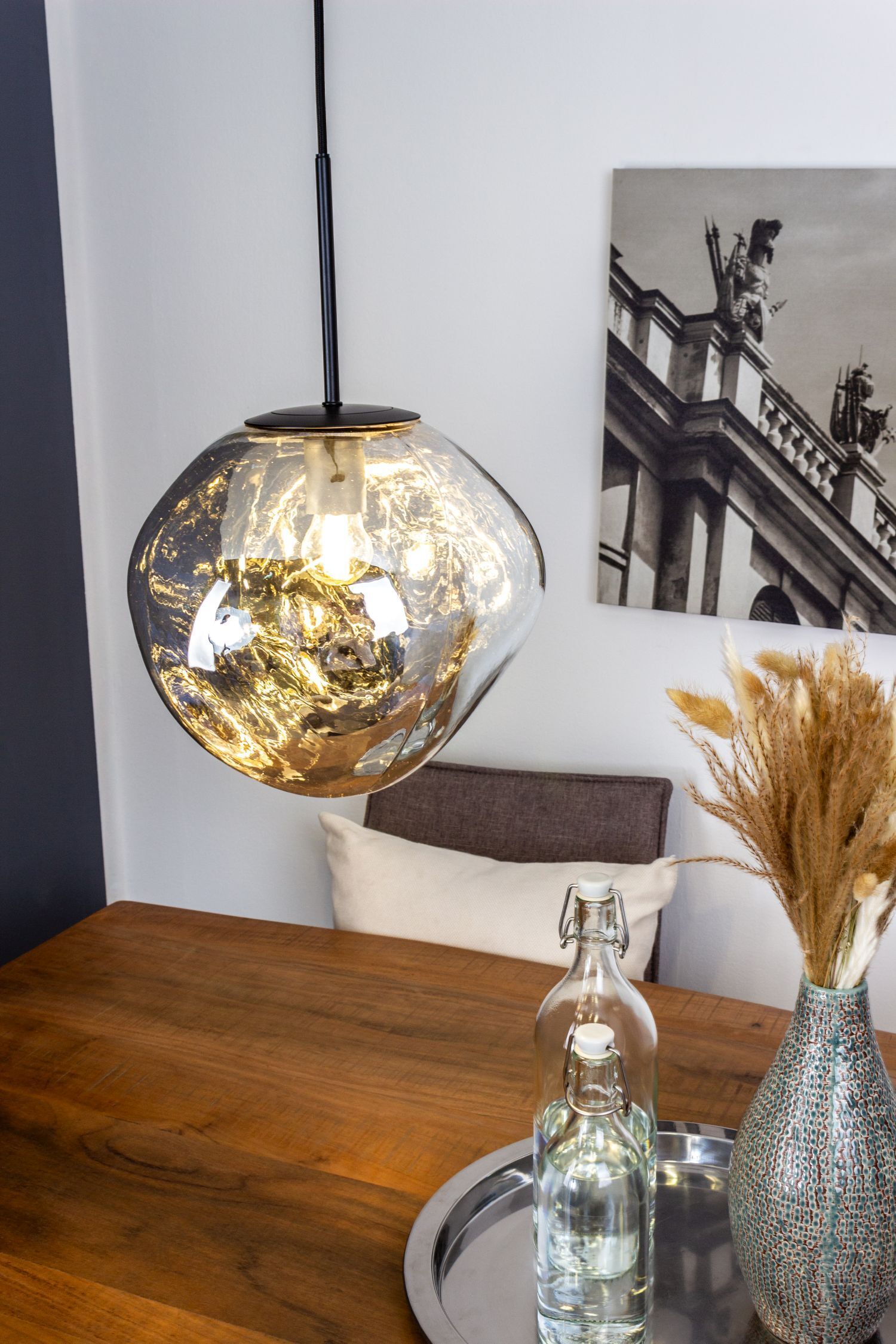 Lampe à suspendre ronde Abat-jour en verre argenté Ø28 cm stylé