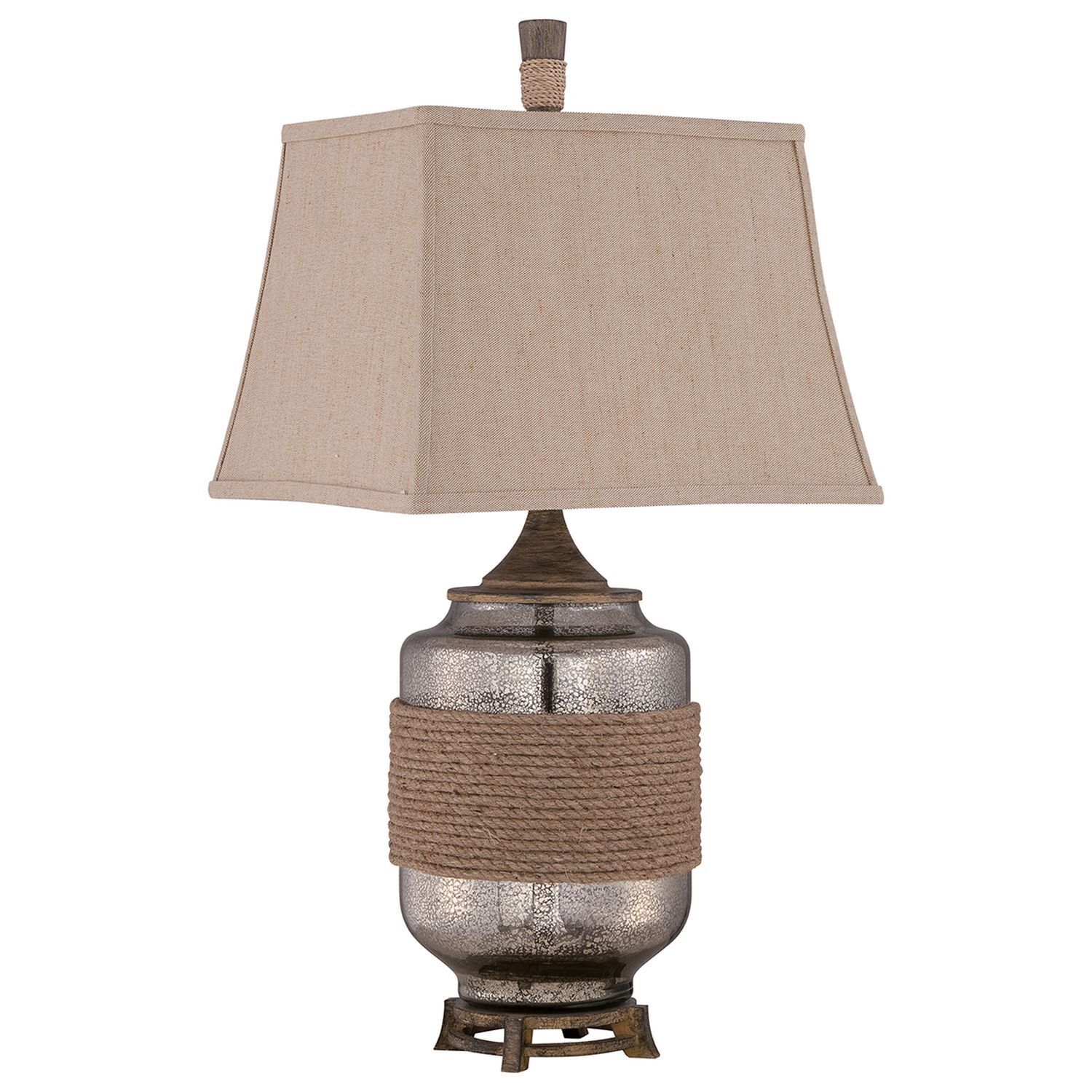 Tischleuchte Glas Leinen Klassisch 83cm in Silber Beige Lampe, Tischlampe