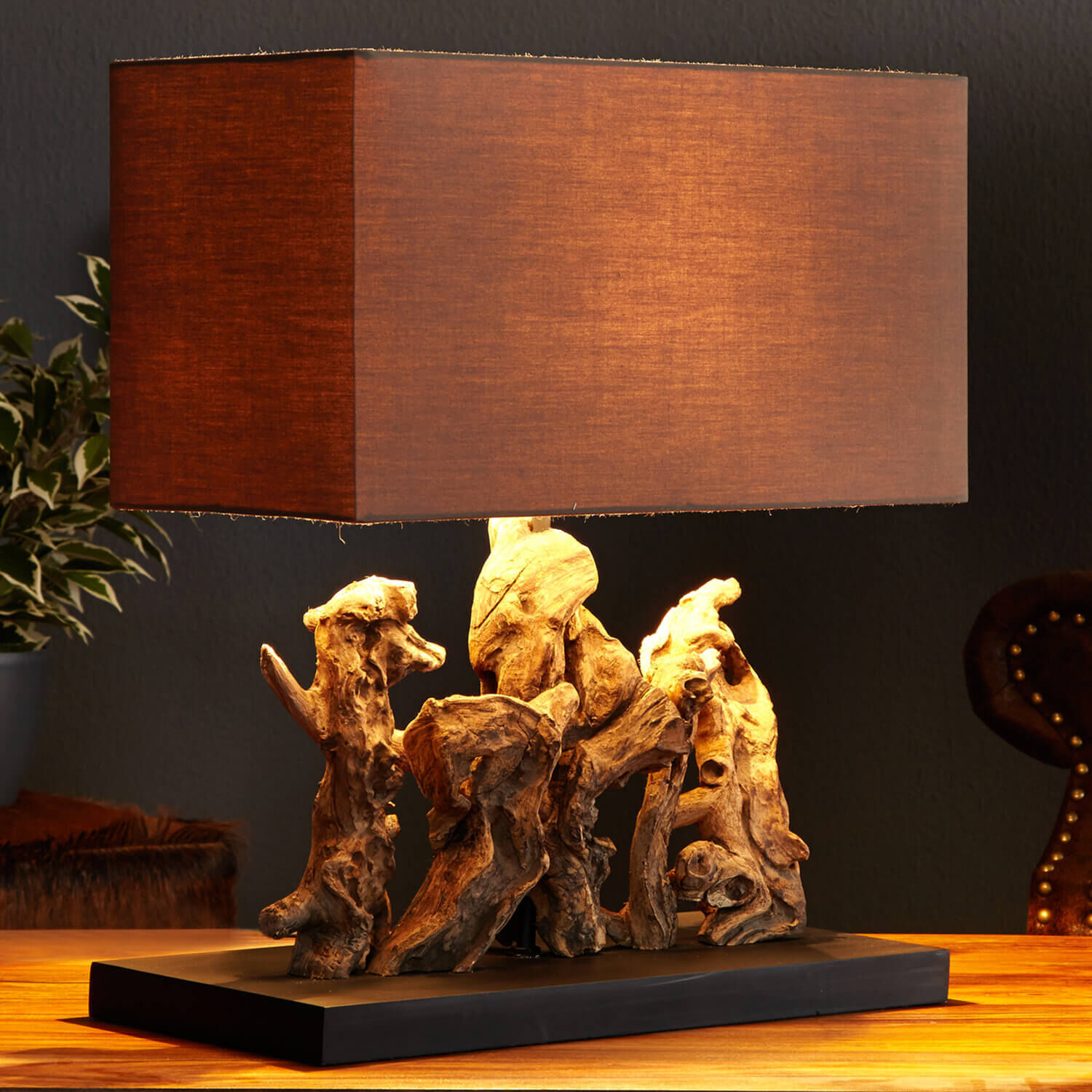 Tischleuchte Treibholz Designerleuchte Modern 50cm Holz, Lampe, Tischlampe