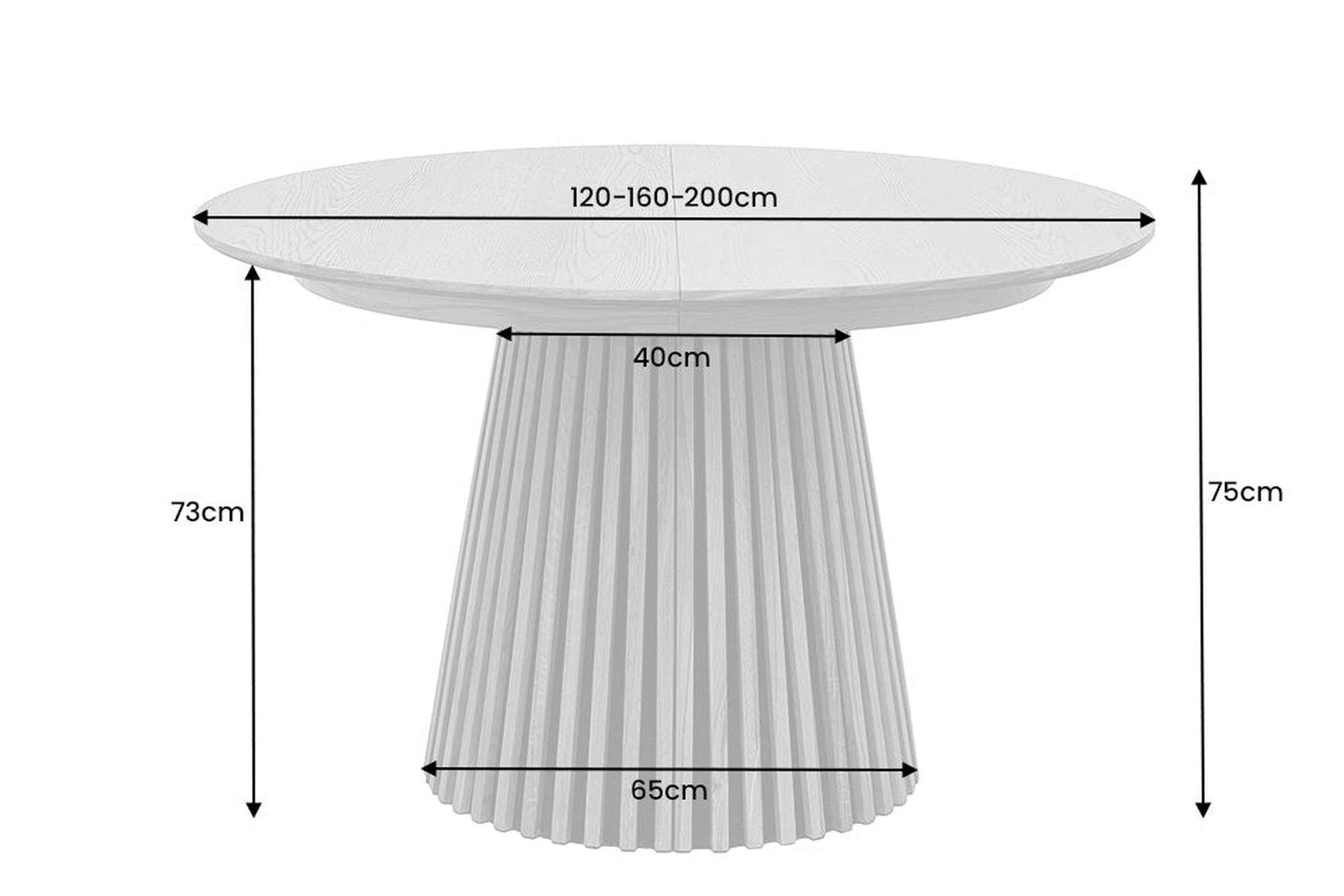 Table de salle à manger ronde extensible 120-220 cm Japandi pied colonne