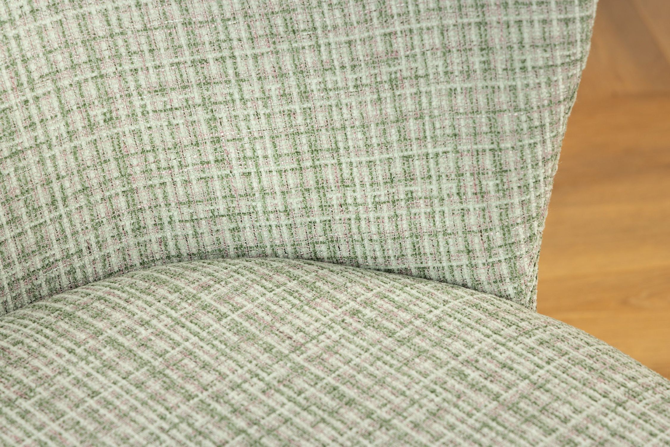 Chaise de salle à manger Bouclé en vert rose à carreaux sans accoudoirs Dekoration für Zuhause, Kissen, Mobiliar, Leinen, Stuhl