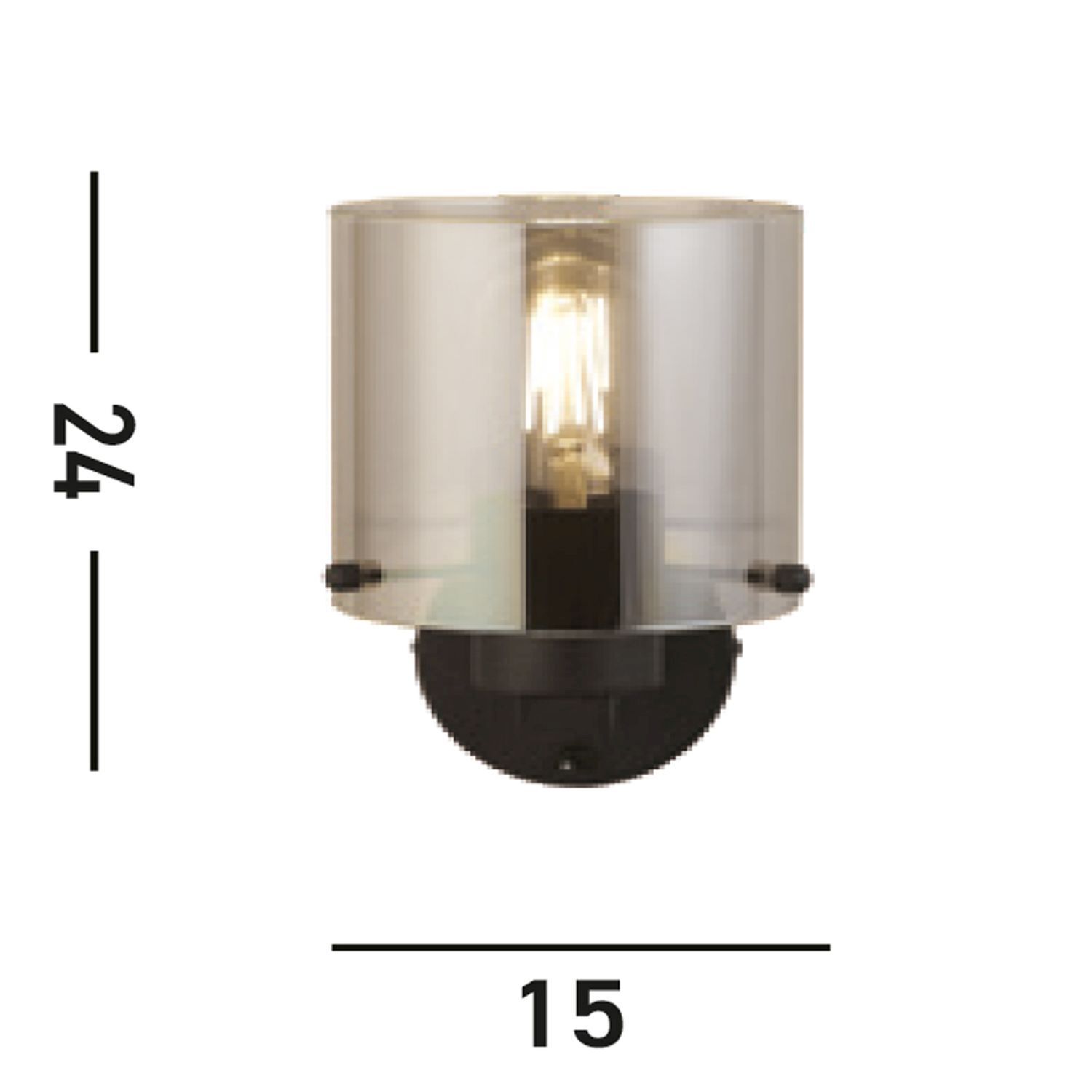 Applique métal verre fumé E27 H:24 cm avec interrupteur