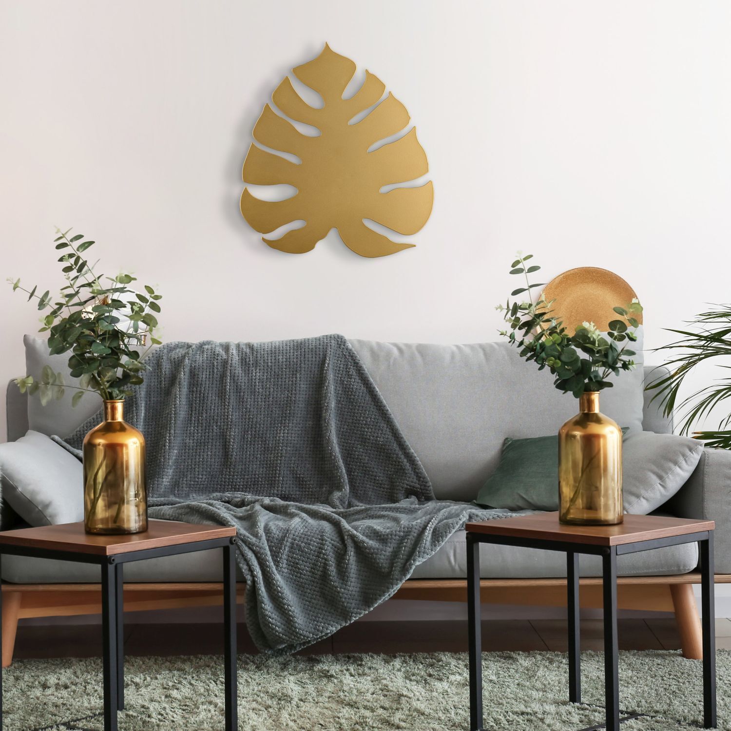Dekorative Wandleuchte in Gold 39 cm hoch Blatt Couch, Mobiliar, Inneneinrichtung, Innenarchitektur, Wohnzimmer