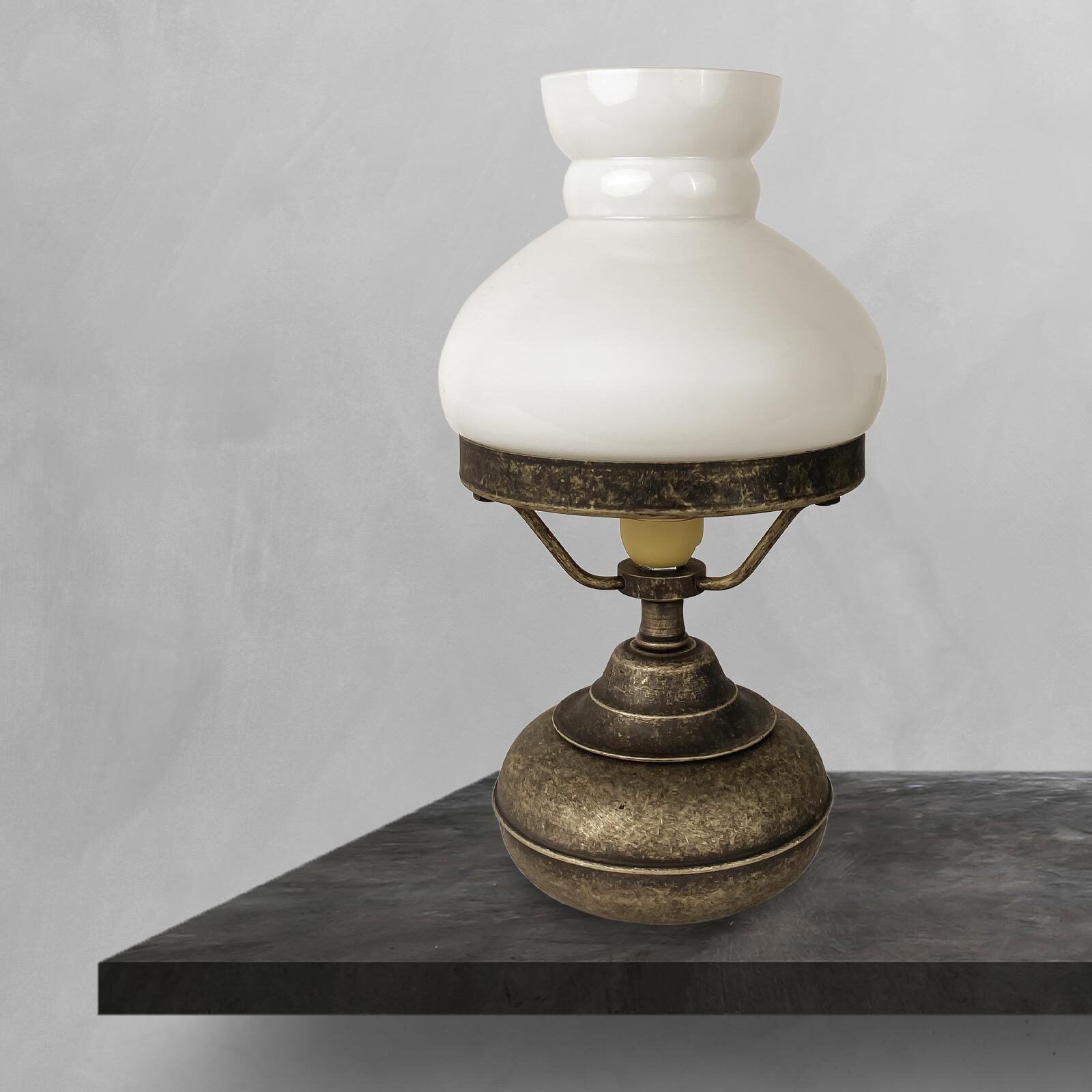 Tischlampe Jugendstil Messing Glas in Bronze Antik Weiß 24,5cm Lampe