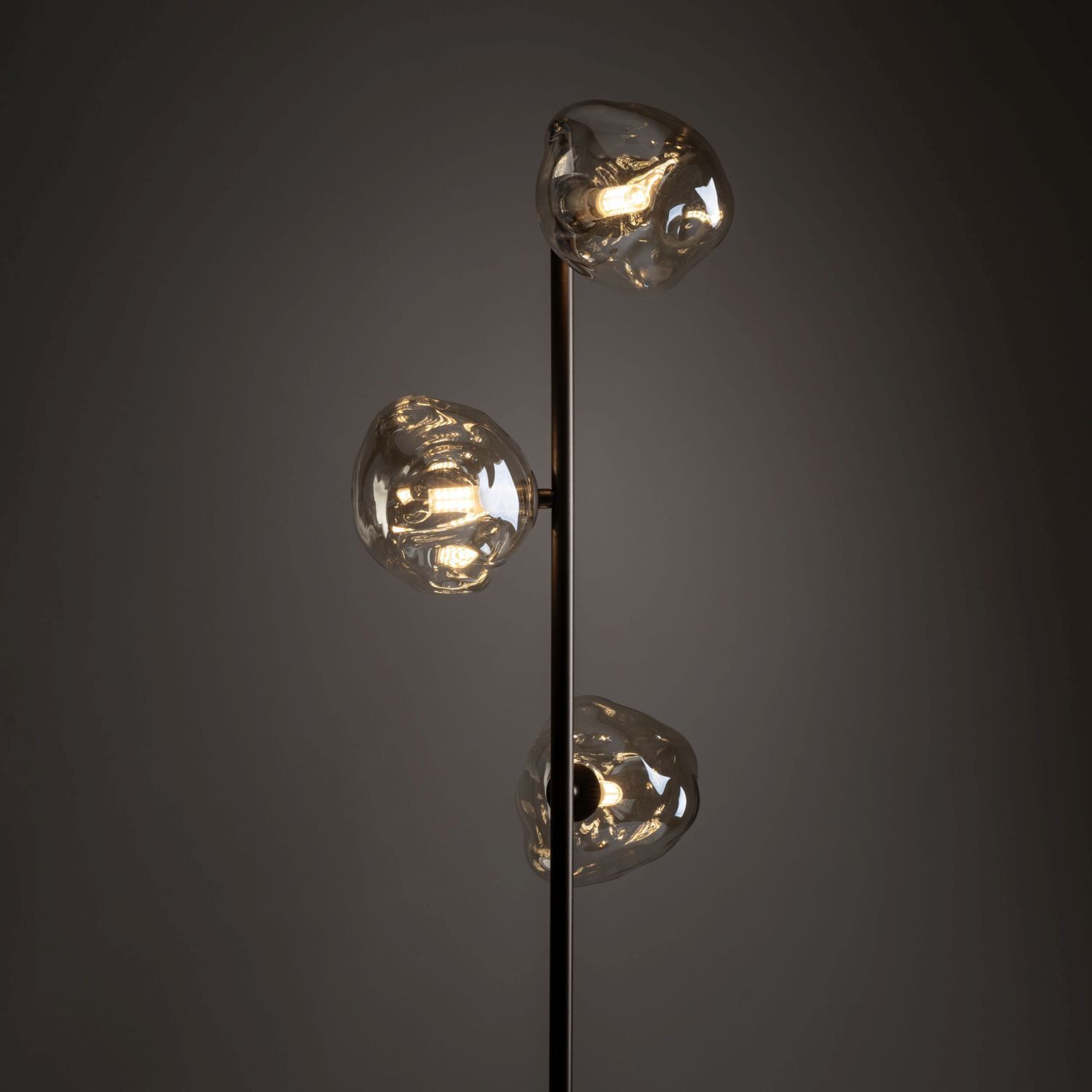 Stehleuchte Metall Glas 151 cm G9 Braun Cognac Stehlampe, Glaskuppel, 3-Flammig, Metallstab, Glühlampe