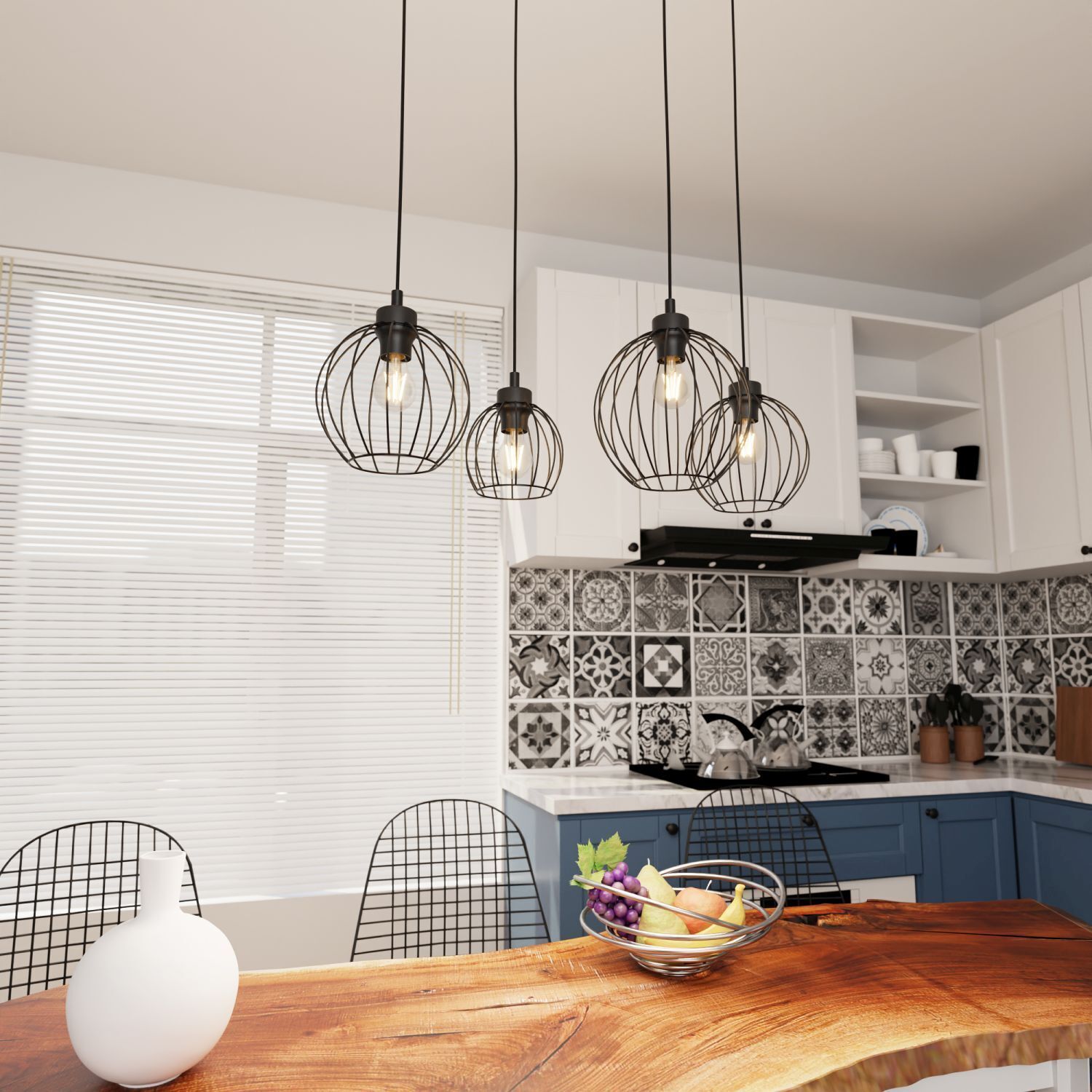 Hängeleuchten, Küche, schwarzmetall, Drahtgitter, Fliesenrückwand