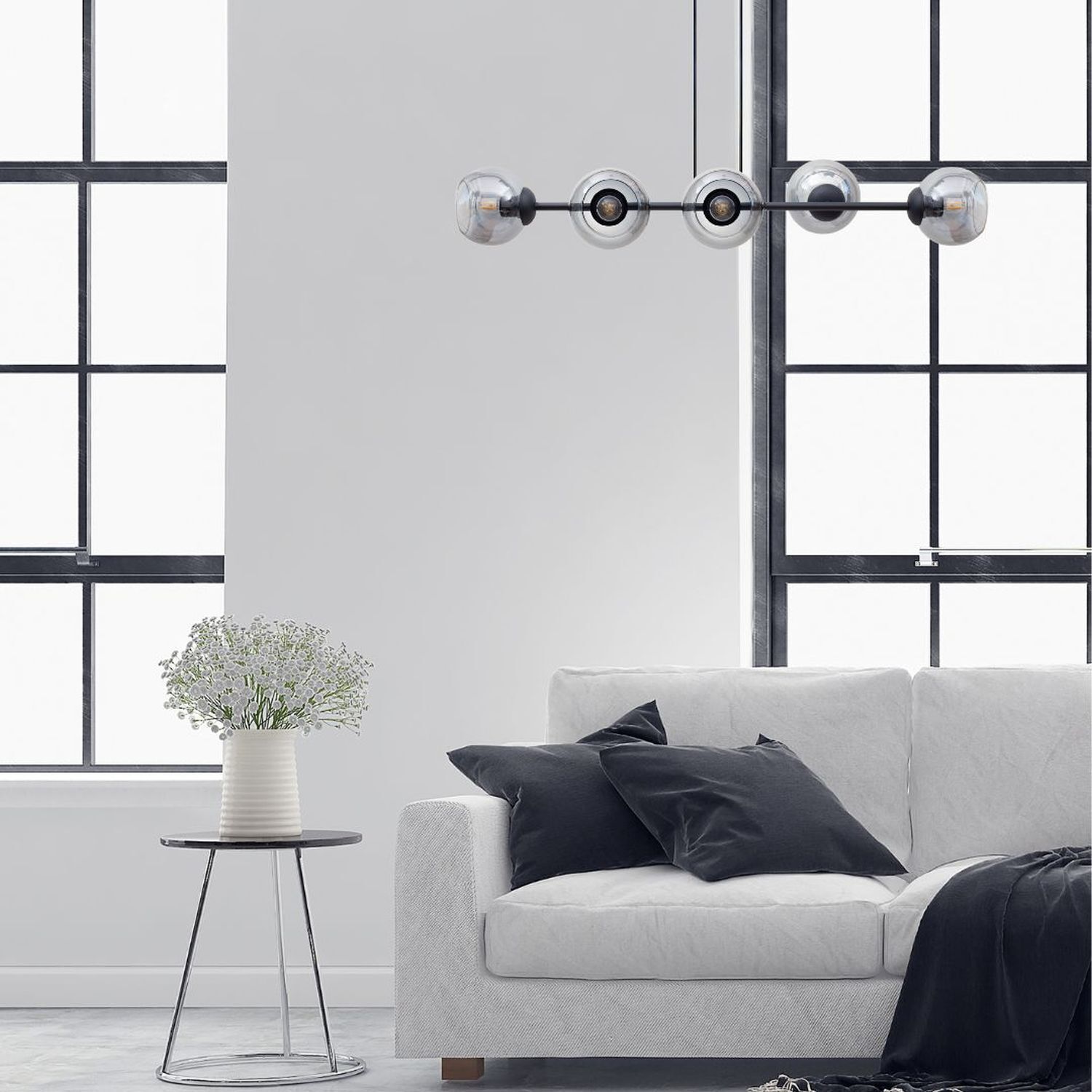 Suspension métal verre fumé anti-éblouissement E27 100 cm de long