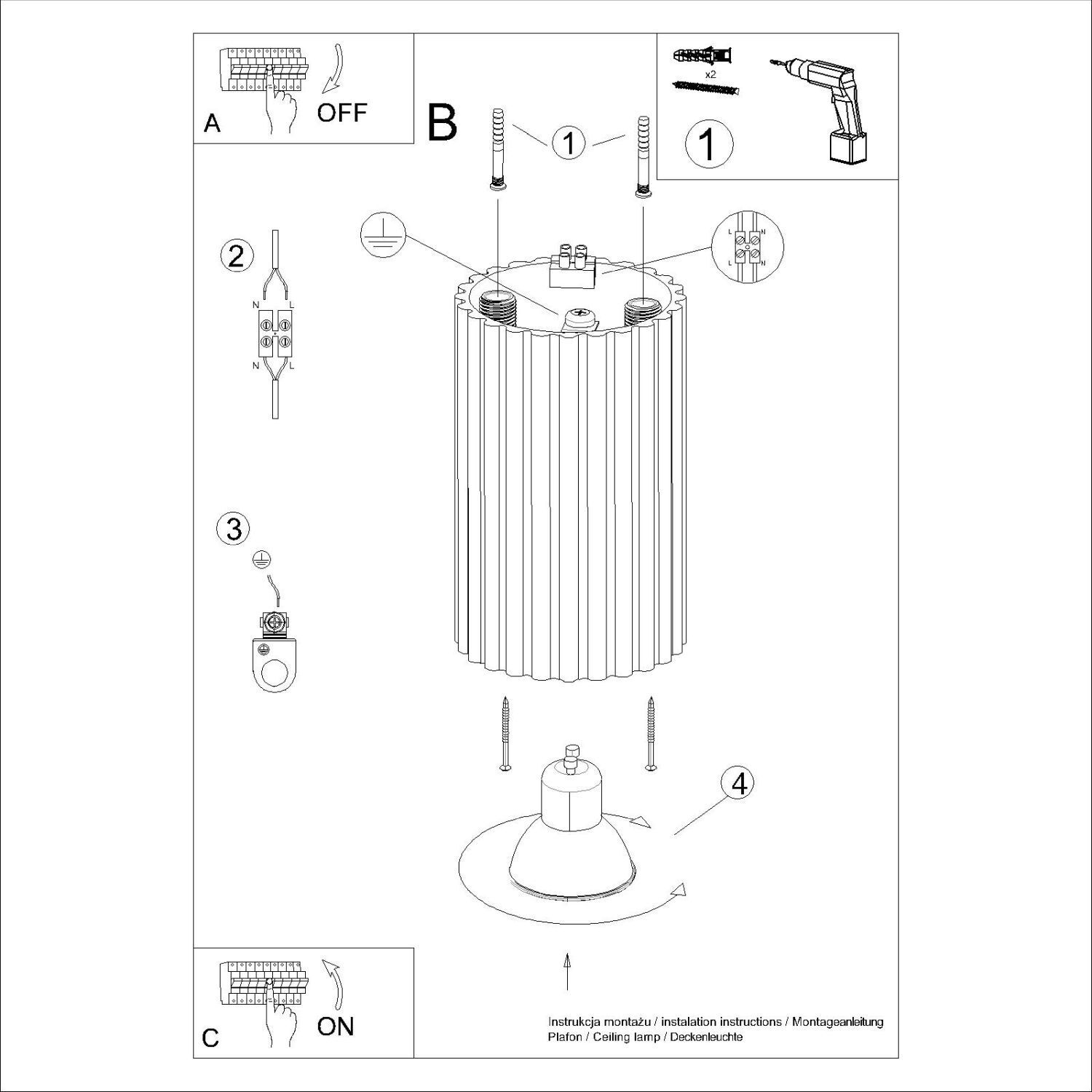 Deckenleuchte Aluminium Taupe GU10 Ø6,5 cm rund CAD-Diagramm, Diagramm