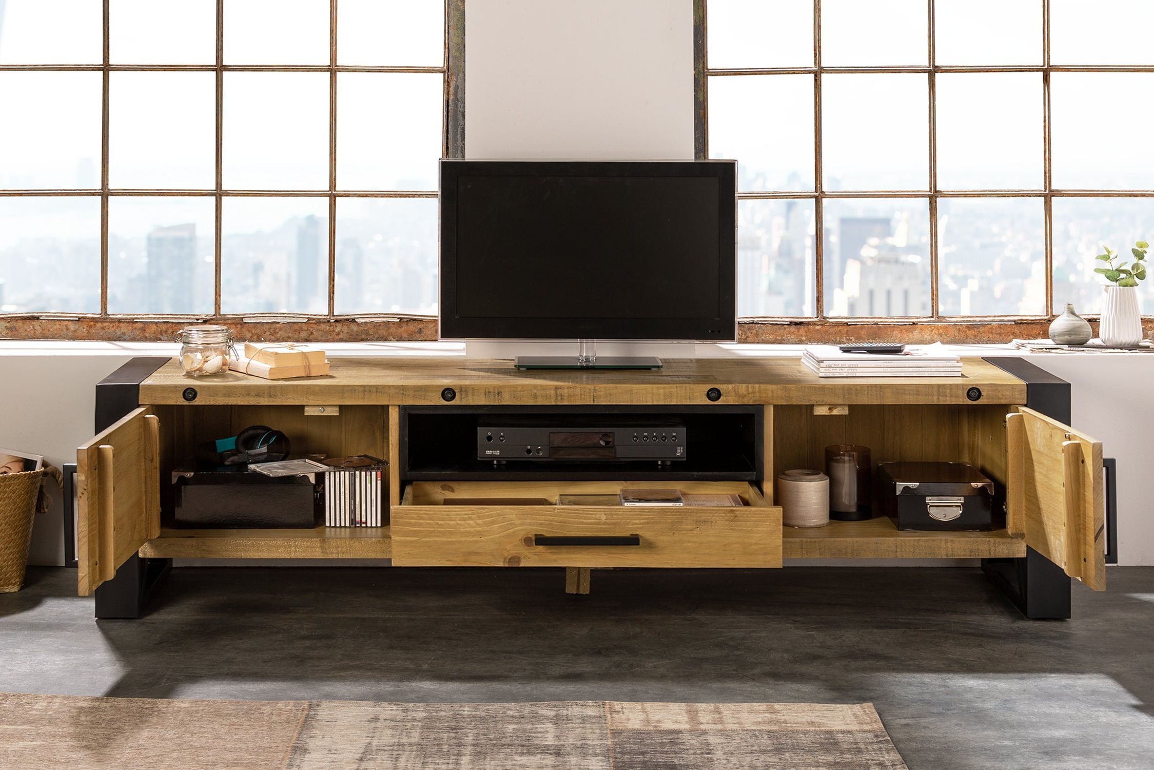 TV Lowboard 200 cm breit Kufengestell Industrial Design Moebel, Tabelle, Innenarchitektur, Schreibtisch, Überwachen
