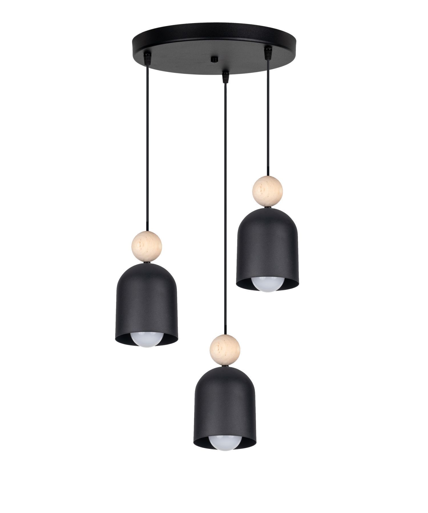 Runde Hängelampe Schwarz Metall Holz 3-flmg E27 Ø36 cm