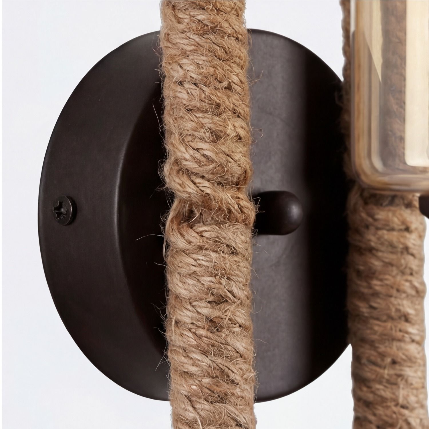Wandlampe Metall Rauchglas E27 B: 40 cm 2-flammig Schnur, Jute, gewickelt, Seilrolle, Rund