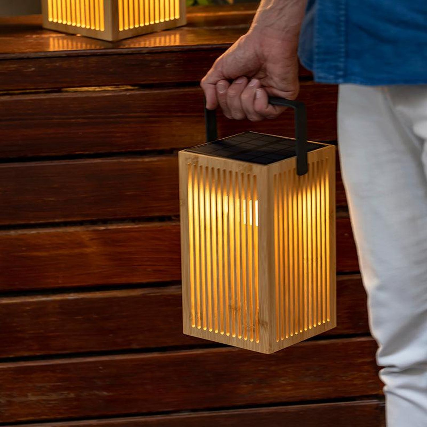 Lampe de table LED bois métal 24 cm IP54 2700K sans fil Outdoor