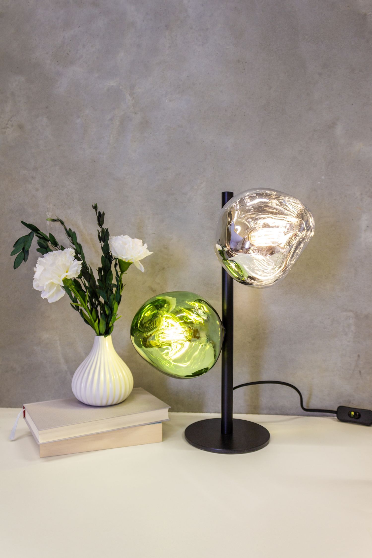 Lampe de table décorative aluminium verre blanc vert 40 cm Blume, Blumen-Arrangement, Pflanze, Lampe, Glas