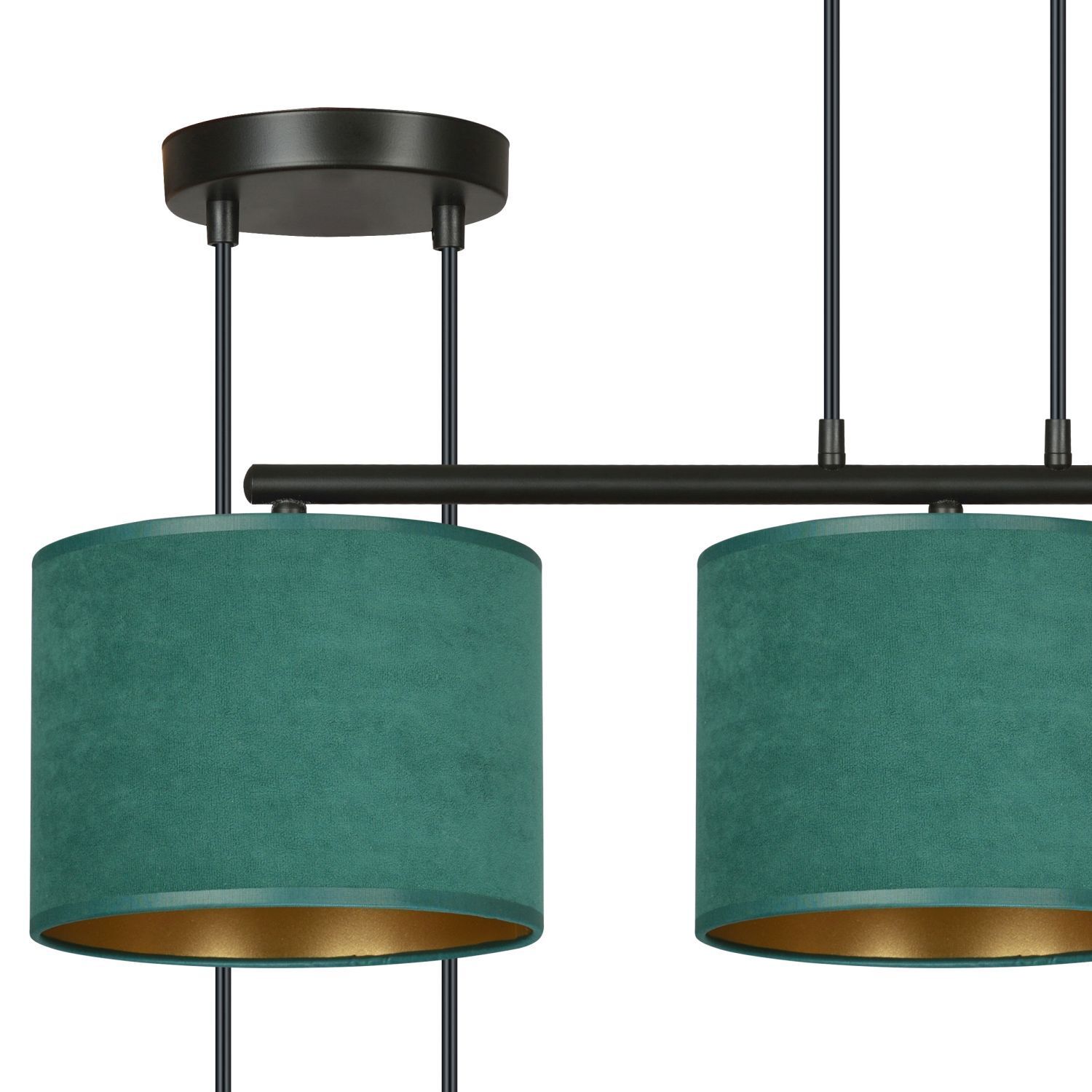 Lampe à suspendre tissu métal L : 72 cm noir vert or 3x E27