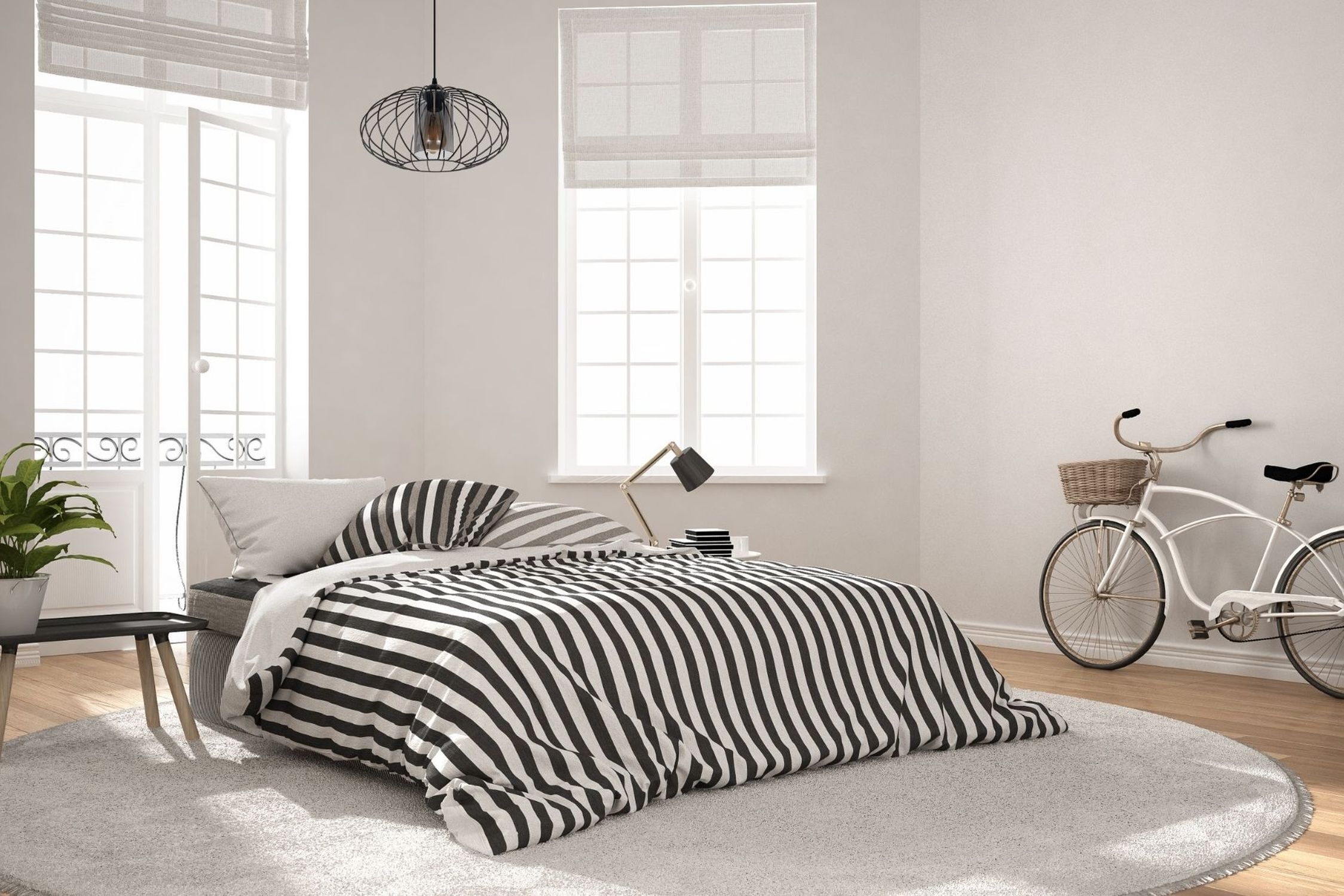 Bett, Bettwäsche, Streifen, Schwarz-Weiß, Raumdeko
