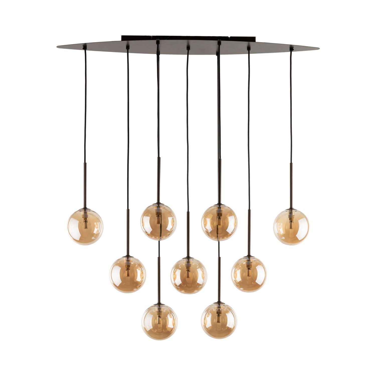 Pendelleuchte Braun zeitlos 90 cm Glas G9 Stahl modern pendant lights, hängelampe, glas kugel, mehrfachleuchte, warme bernstein