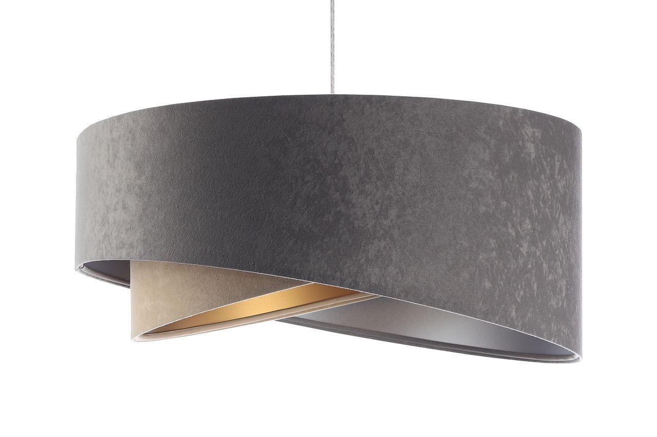Suspension ronde Ø 50 cm Gris Argent Beige Or E27 Tissu Lampe
