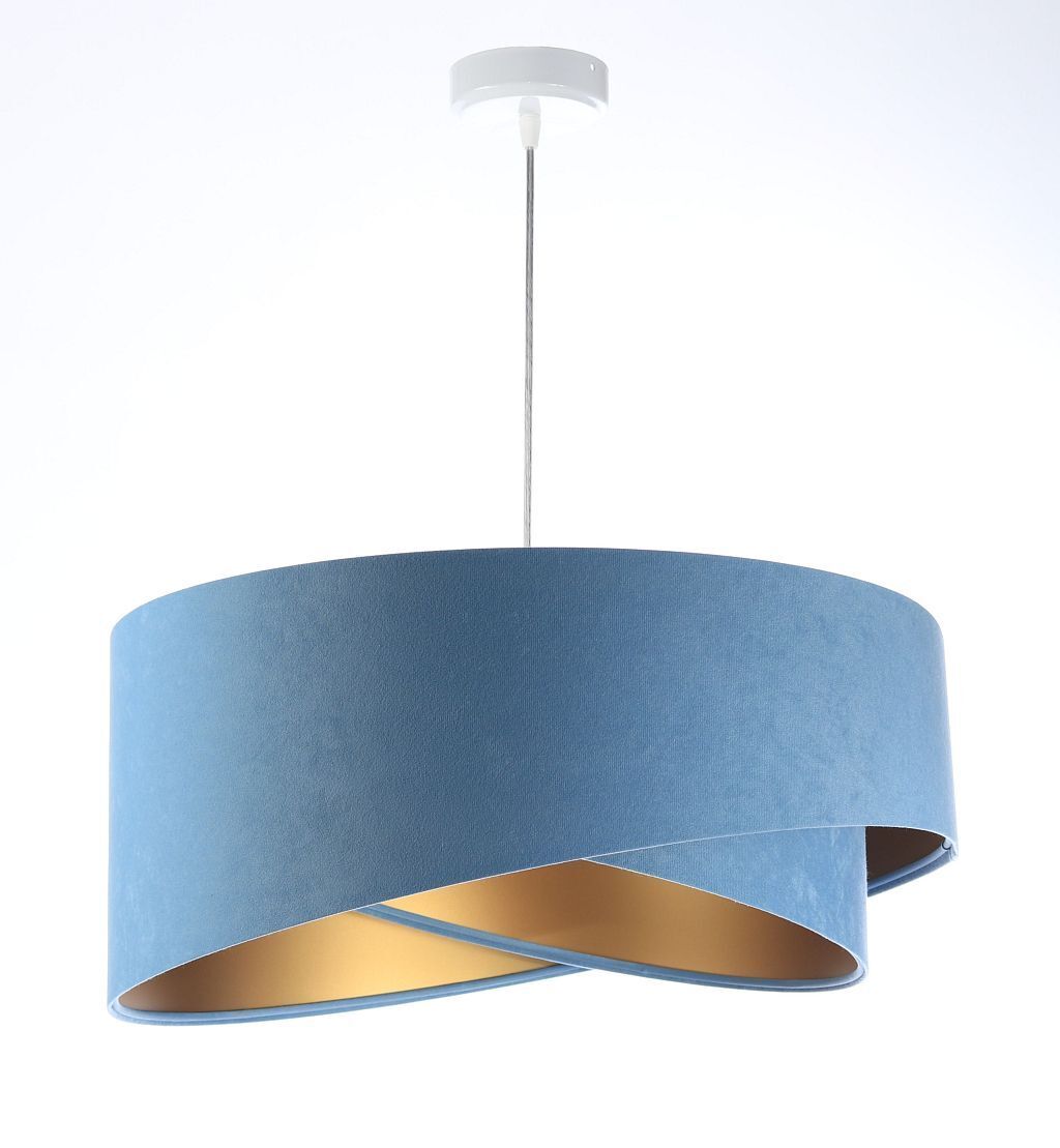 Suspension ronde D : 50 cm E27 Bleu Or Tissu aspect velours