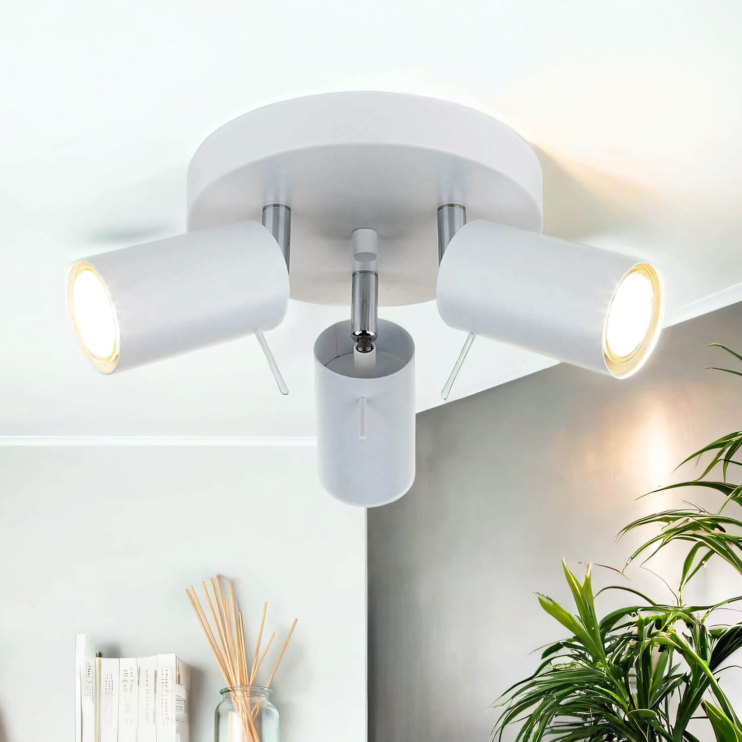 Deckenlampe 3-flammig Weiß Ø 20 cm Metall verstellbar Deckenleuchte, Lampe, Leuchte