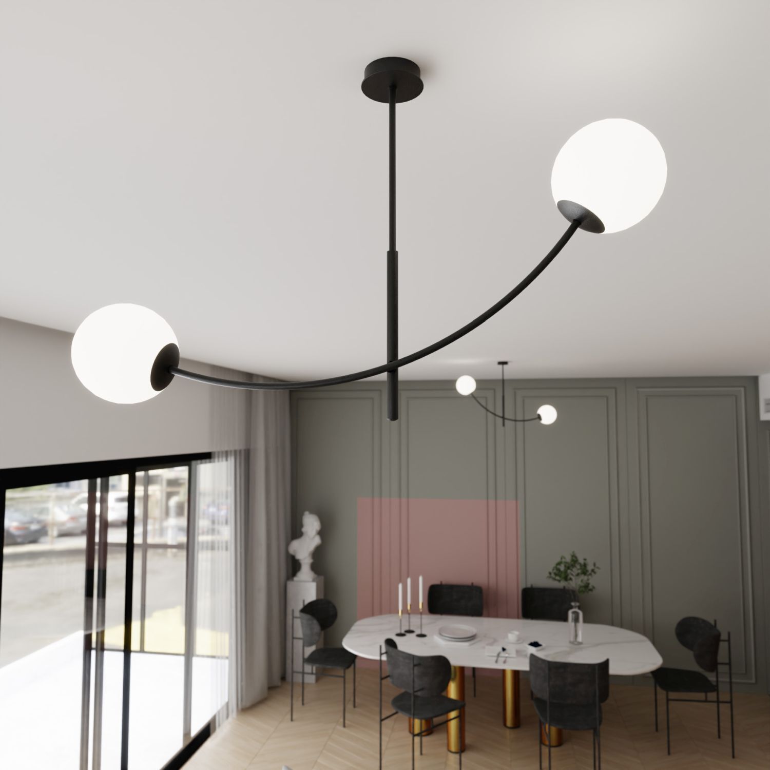 Deckenlampe Glas Metall L: 83 cm schwenkbar Schwarz Weiß E14
