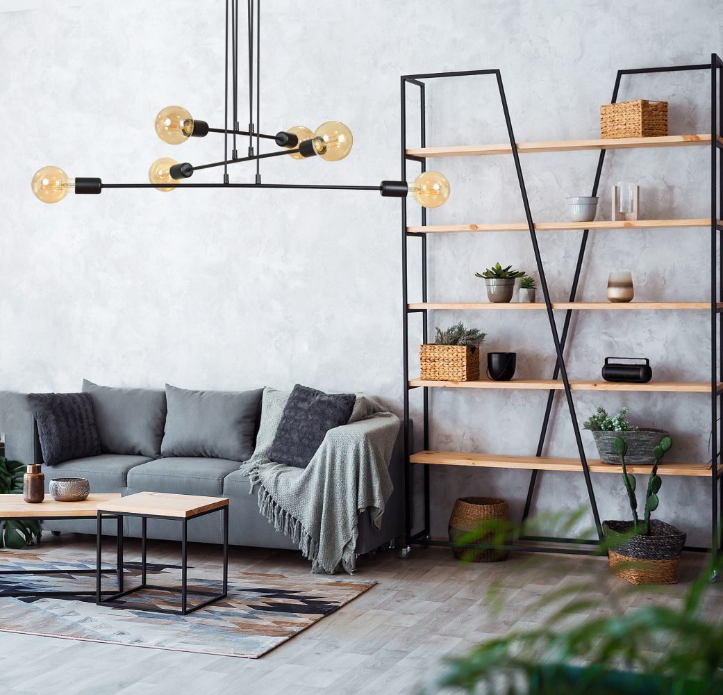 Lampe à suspendre Retro noir réglable pour 6x E27