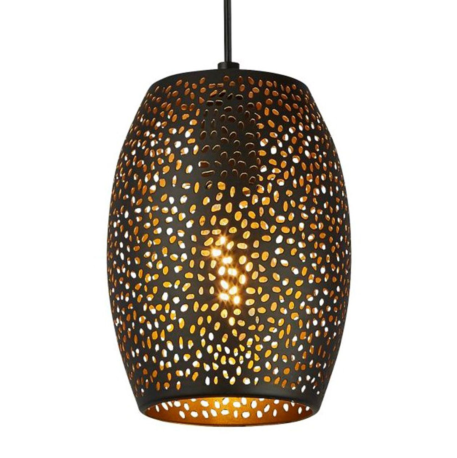 Pendellampe, hängende Lampe, schwarze Lampe, Muster-Schirm, warme Beleuchtung