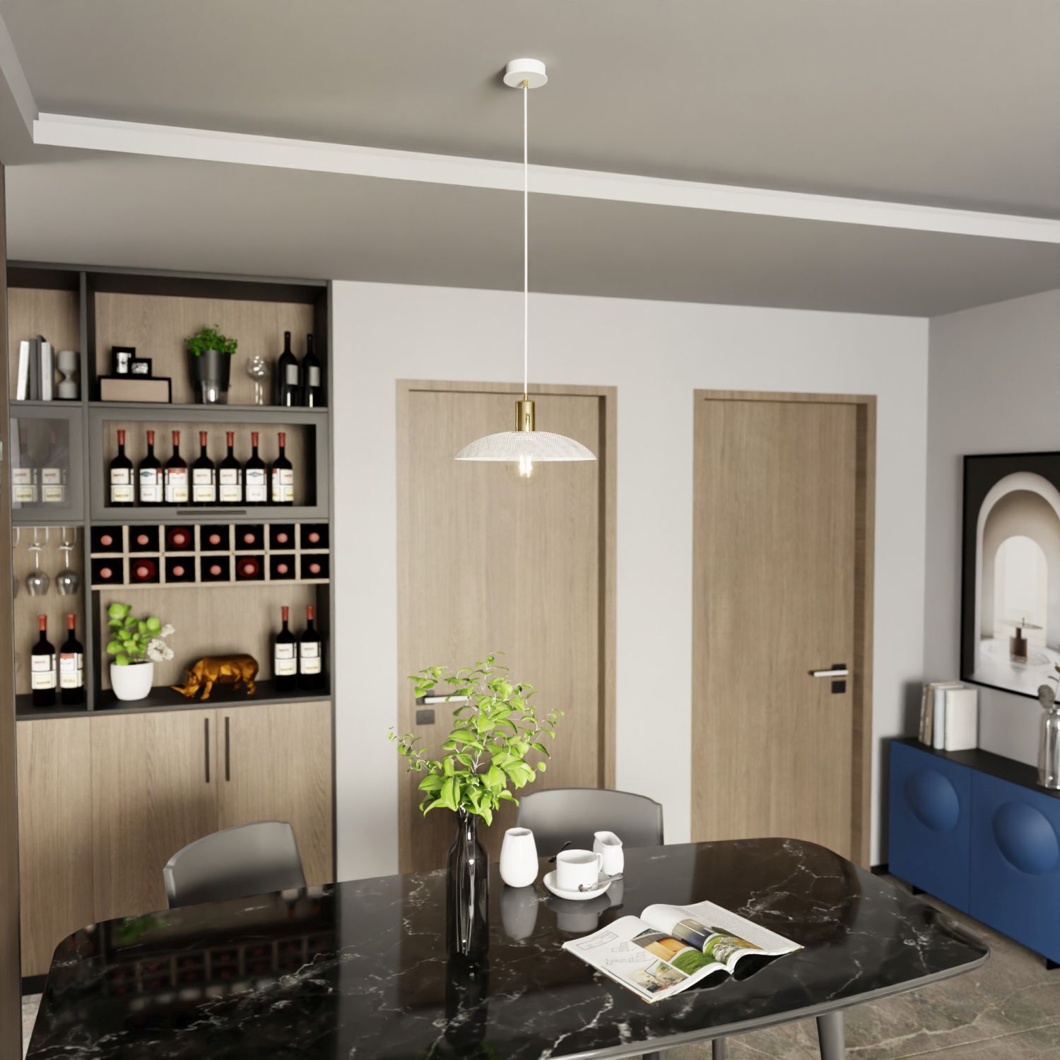 Hängeleuchte Weiß Gold Ø 30 cm H: max. 100 cm verstellbar E27 Innenarchitektur, Stuhl, Esstisch, Tisch, Esszimmer