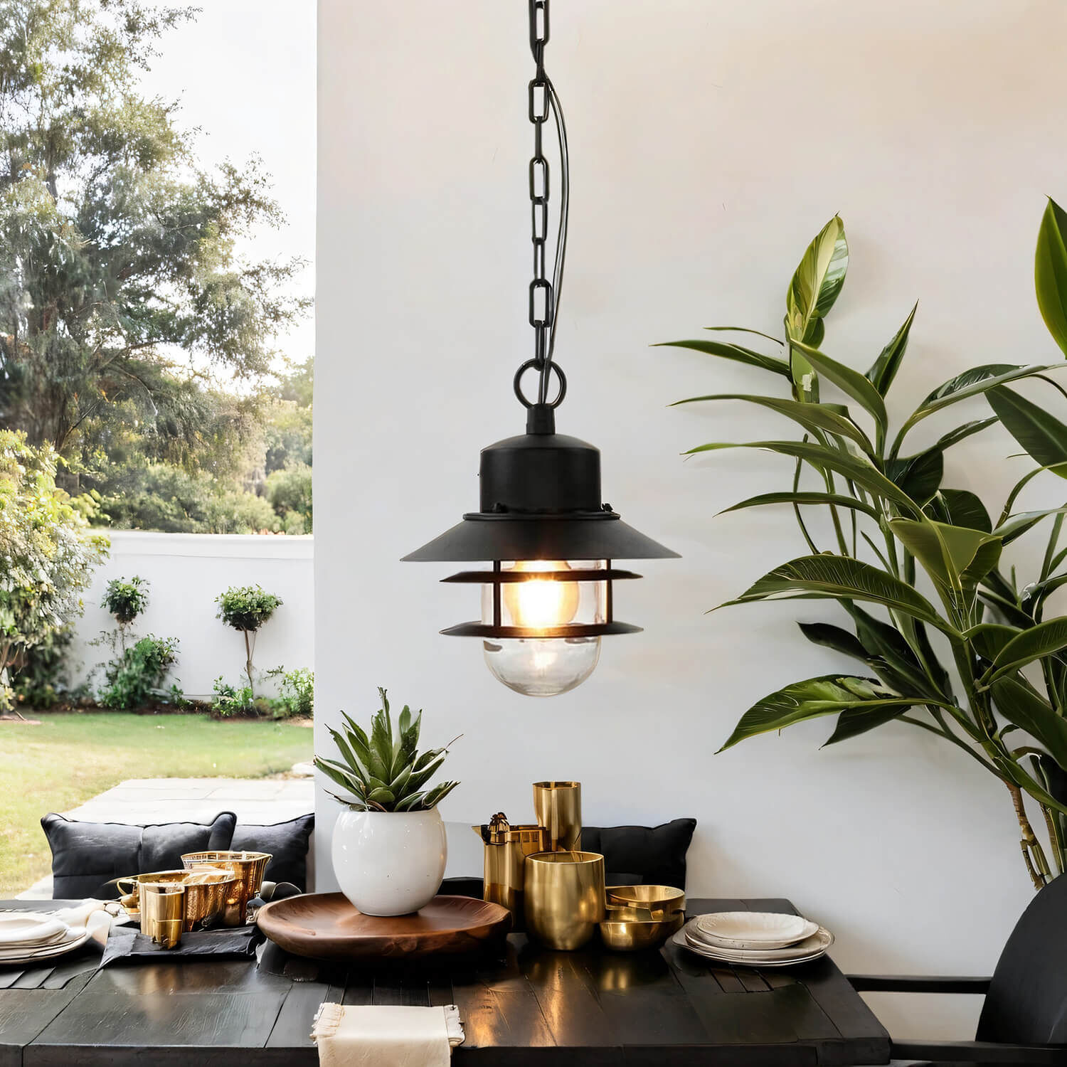 Lampe d'extérieur IP44 E27 noir verre inox Maritim