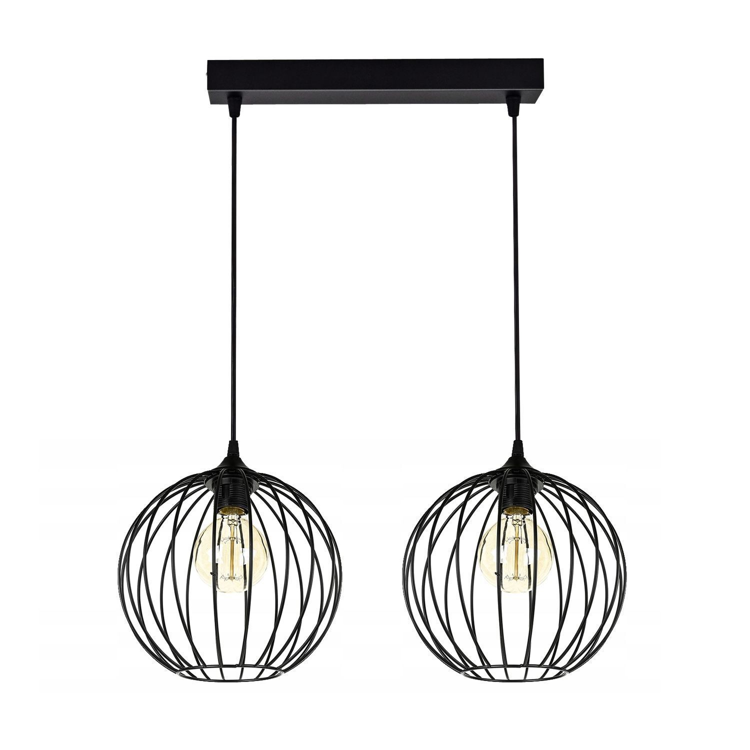 Pendelleuchte E27 Schwarz Metall 2-flammig L:60 cm