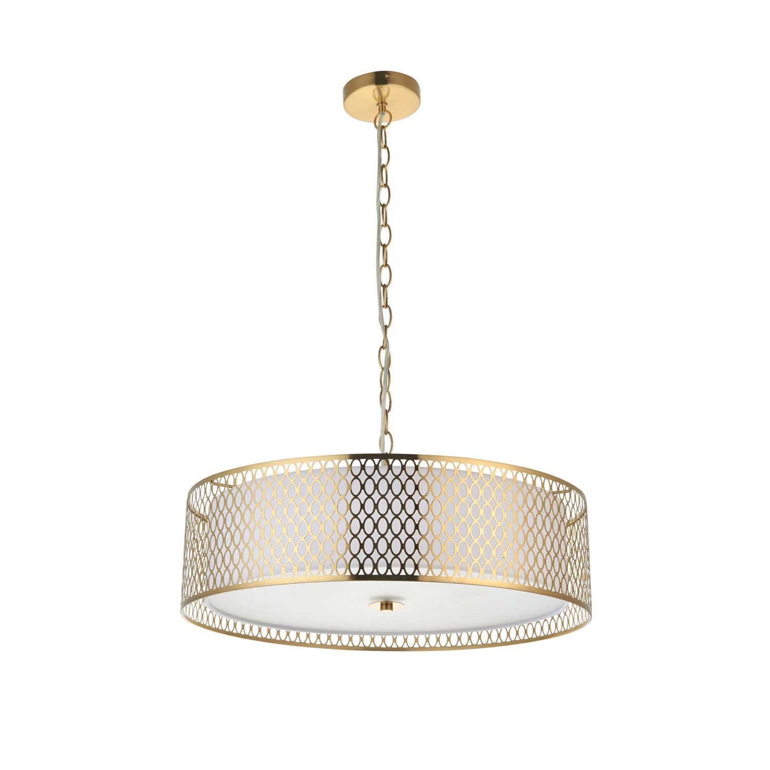Lampe à suspendre métal verre tissu Ø 56 cm rond or blanc 3x E27