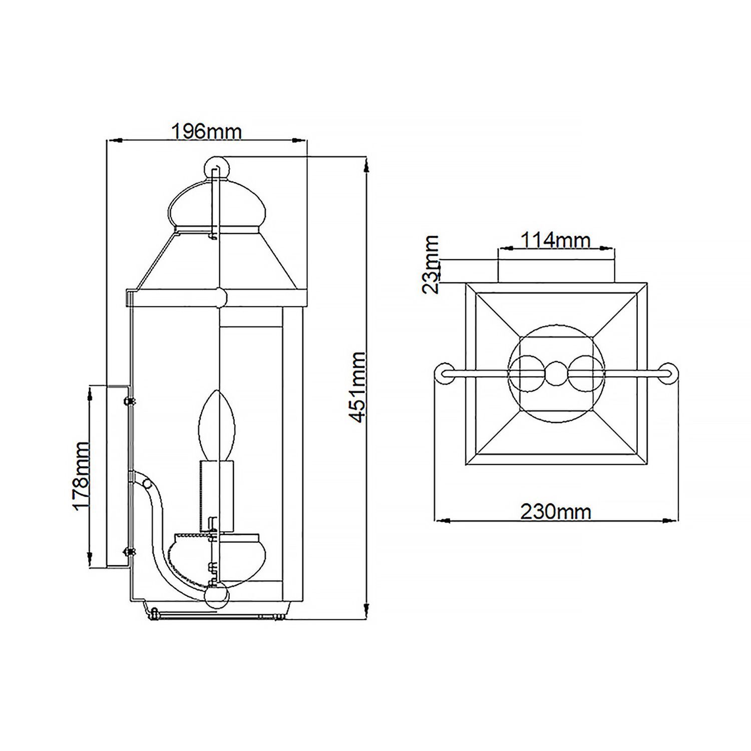 Applique extérieure H : 45,1 cm IP44 E14 Aluminium Verre Vintage CAD-Diagramm, Diagramm, Lampe