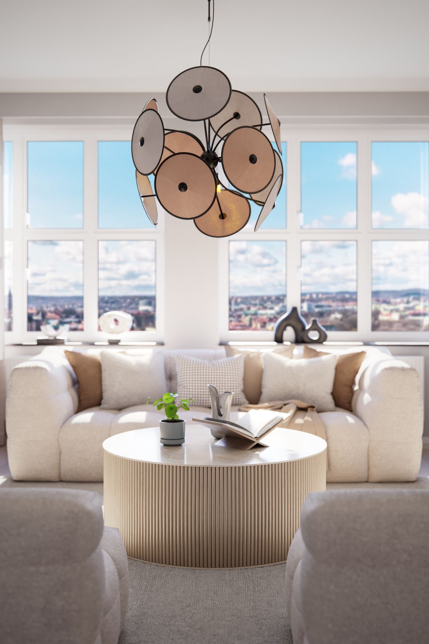 Hängeleuchte dekorativ Metall Stoff D: 83,5 cm 4x E14 Kaffeetisch, Tabelle, Dekoration für Zuhause, Wohnzimmer, Innenarchitektur