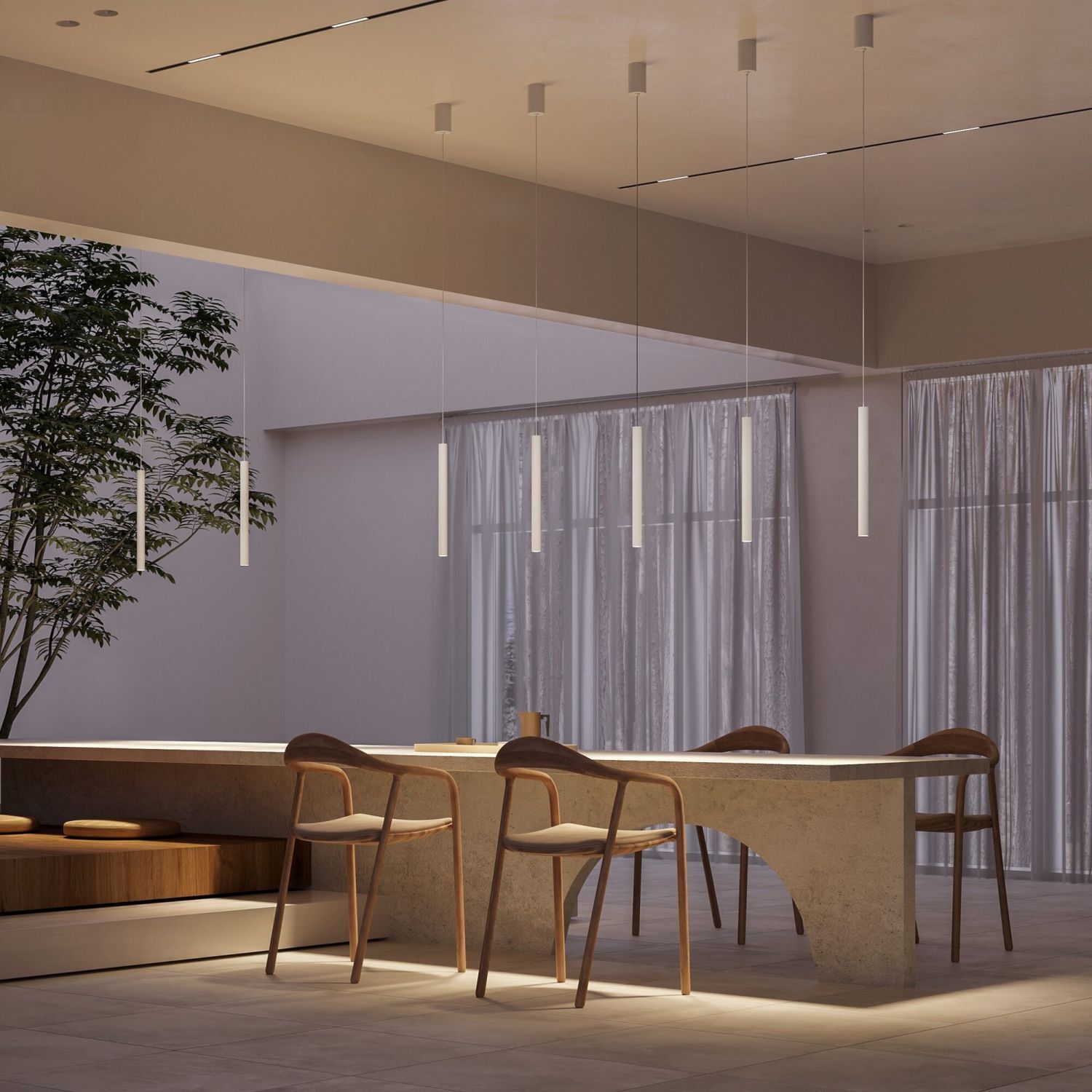 Lampe LED à suspendre aluminium blanc neutre 4000 K 500 lm Drinnen, Innenarchitektur, Stuhl, Foyer, Tabelle