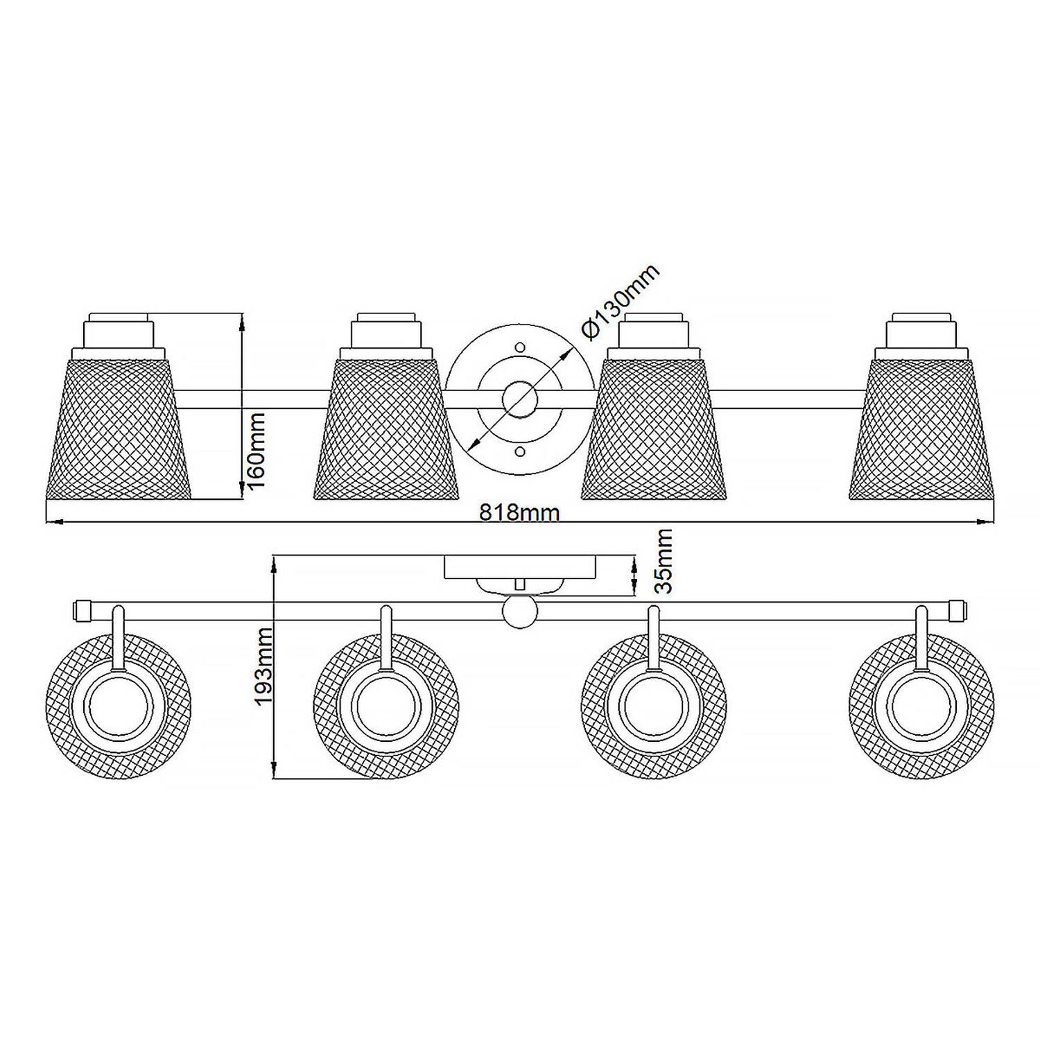 Wählsystem, Lichtspot, Rundrollen, DurchmesserØ130mm, Montagebreite 818mm