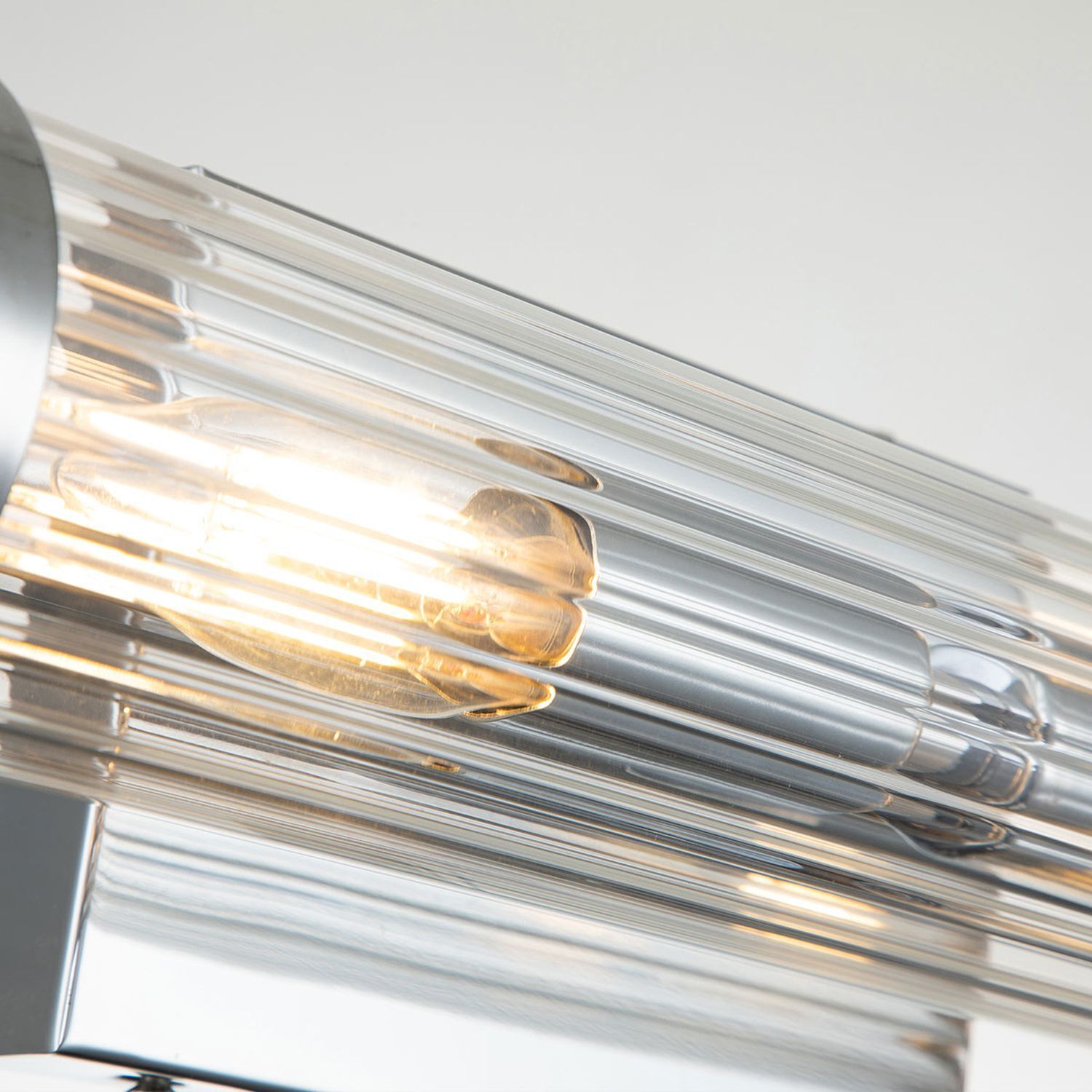 Badlampe Wand Glas Metall E14 IP44 B: 40,7 cm Chrom poliert