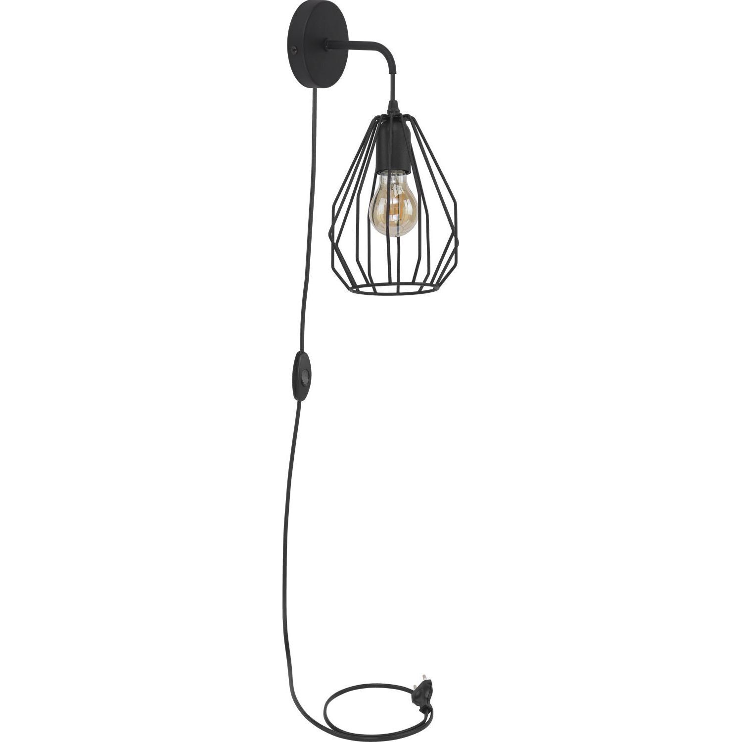 Wandlampe mit Stecker Schwarz Ø18cm Gitter Schirm Lampe