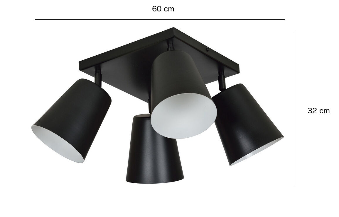 Spot de plafond flexible noir métal 4 flammes