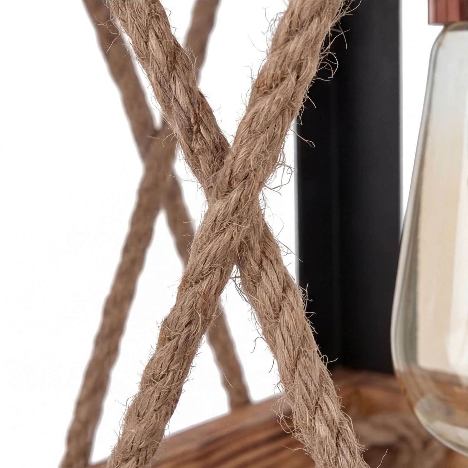 Hängeleuchte Metall Holz E27 20 cm breit H: max. 85 cm Seil, Jute, Zwirn, gedreht, Aufhängung