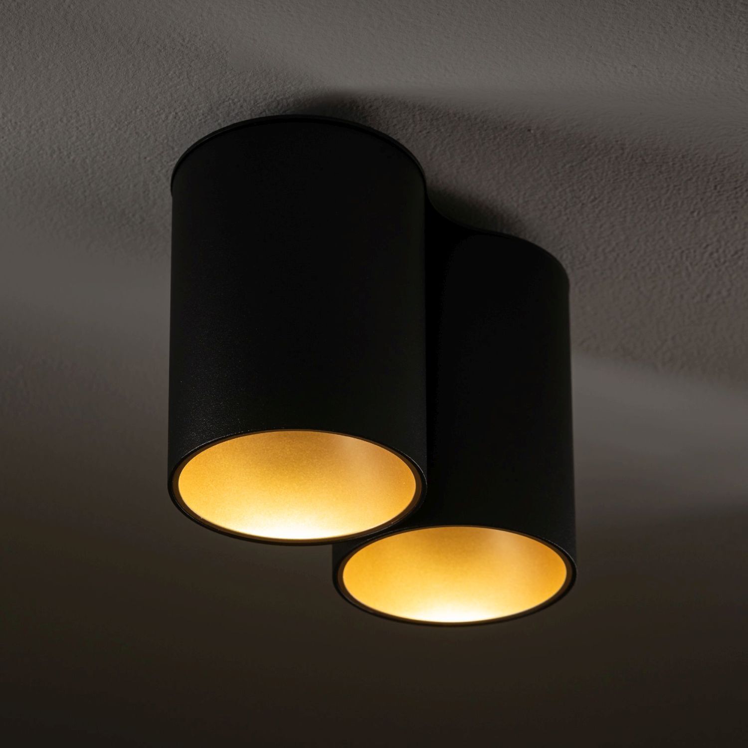 Elegante Deckenlampe in Schwarz Gold 2x GU10 klein Deckenleuchte, Wandlampe, Doppelkopf, Metall, Schwarz