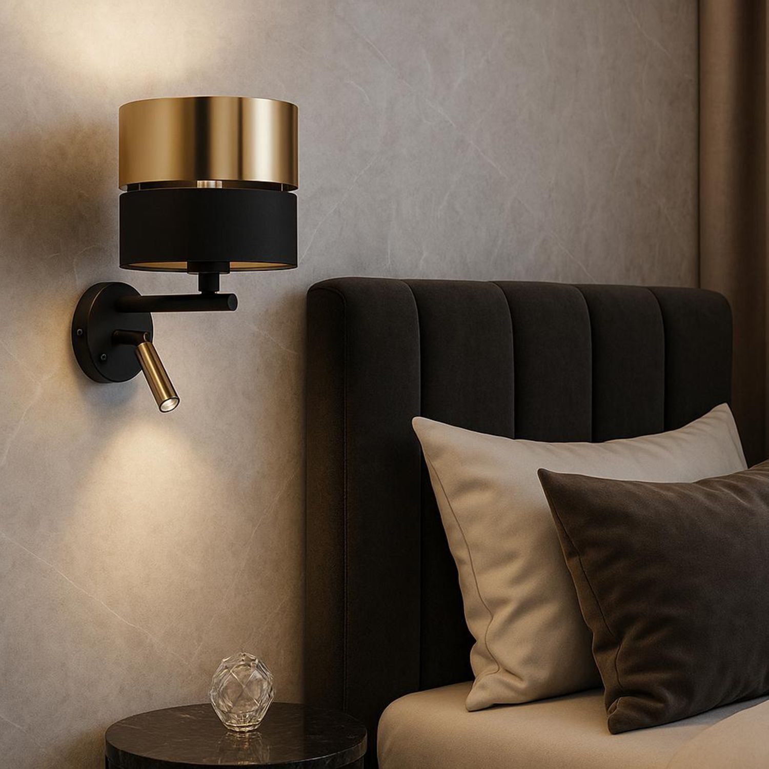 wandleuchte-wandlampe-neske-1-flammig-schwarz-gold-modern-187-2 Wandlampe, Metall-Wandlampe, Goldfarbene Leuchte, Nachttischlampe, Bettbeleuchtung