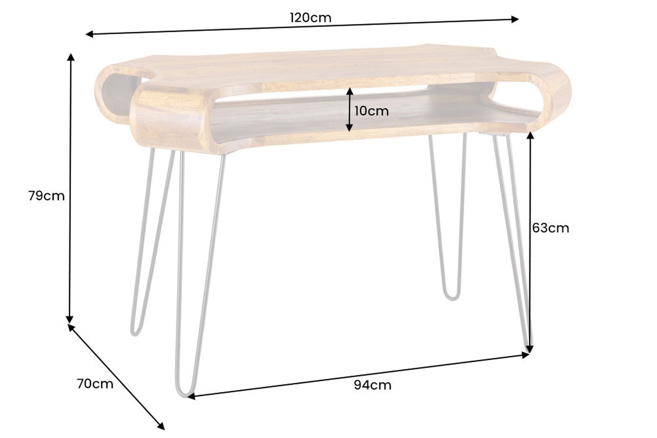 Bureau bois de sheesham métal 120 x 78 cm Moebel, Tabelle, Schreibtisch, Kaffeetisch, Handlung